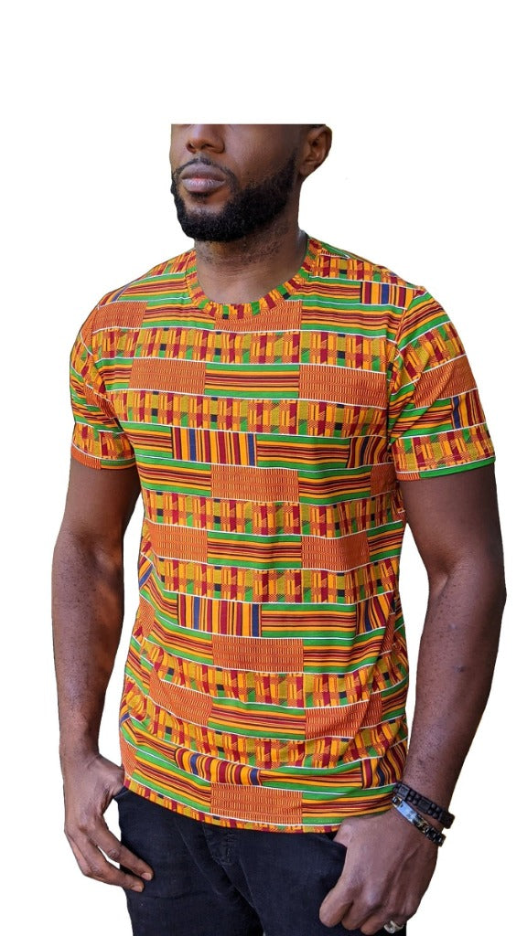 Washoge Kente African Print Round Neck T-Shirt、mySite、solidvoid