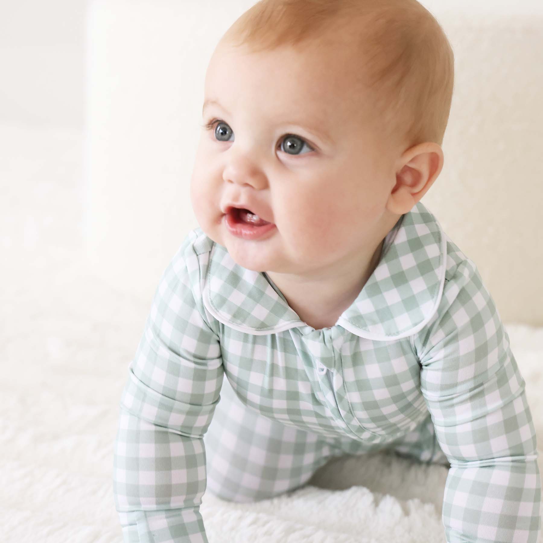  Peter Pan Collar Zipper Footie | Moss Gingham、mySite、layawaytickets