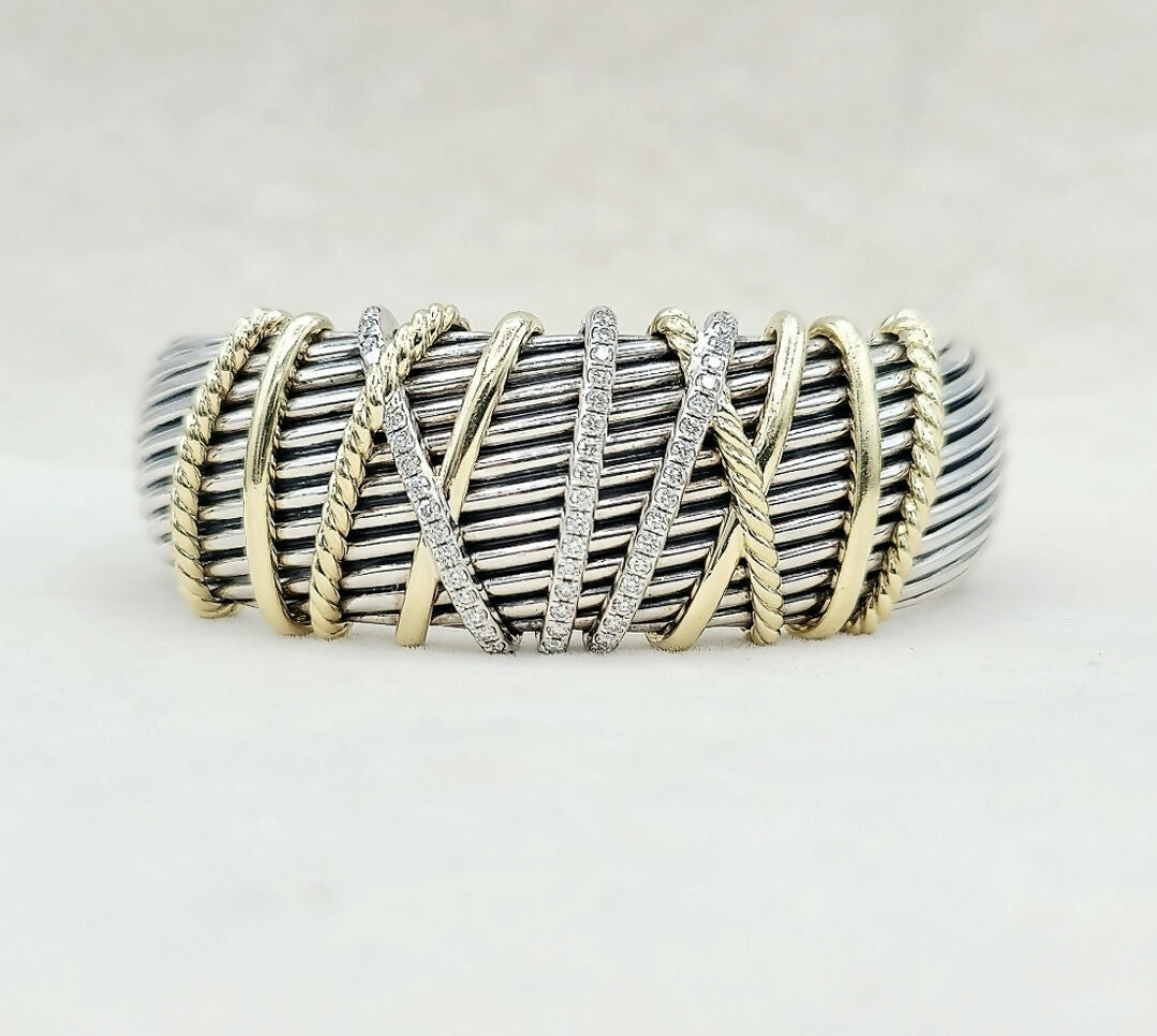 David Yurman Helena Cuff Bracelet With 18k Gold And Pave Diamonds、mySite、hinf8tx79