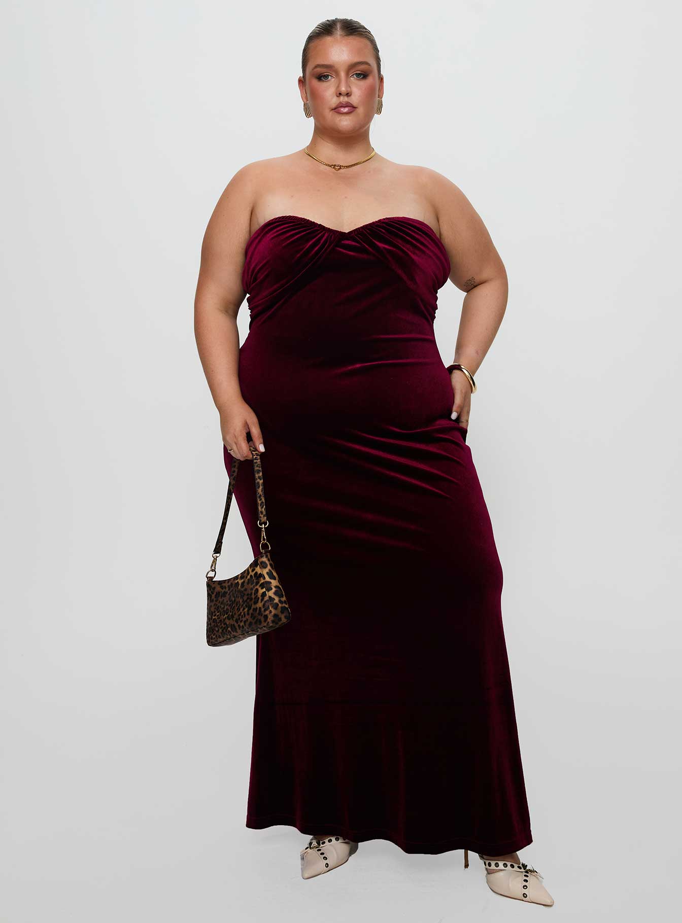Irena Strapless Maxi Dress Burgundy Curve、mySite、solidvoid