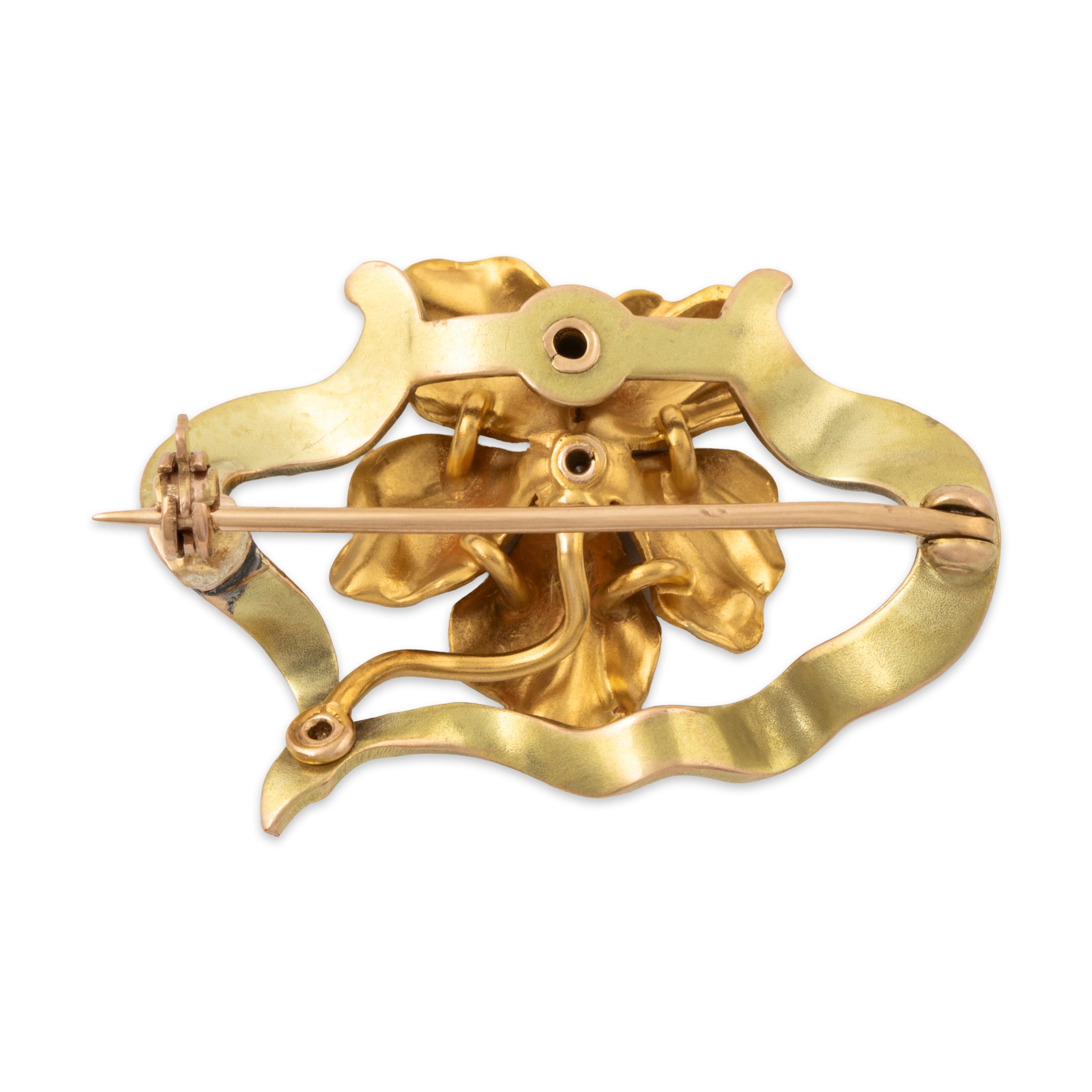 Antique Art Nouveau 14k Yellow Gold Old Mine Diamond Flowing Flower Pin、mySite、hinf8tx79