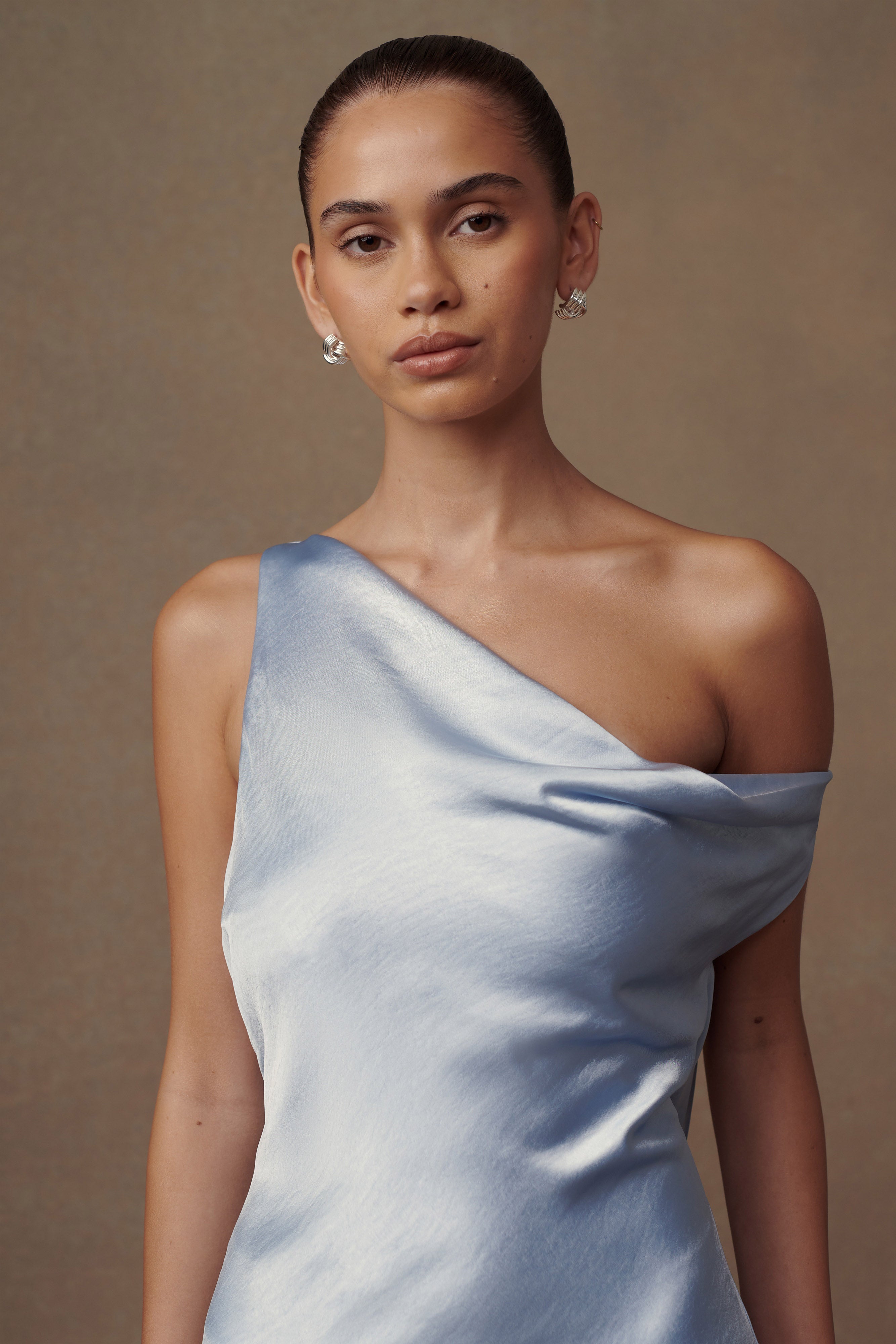 Yvette Slip Maxi Dress With Asymmetrical Hem - Cornflower Blue、mySite、solidvoid