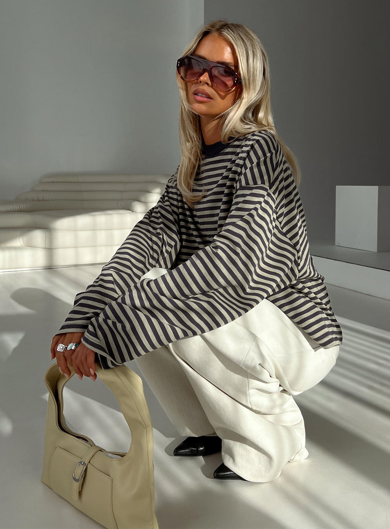 Bloom Long Sleeve Top Beige Stripe、mySite、solidvoid