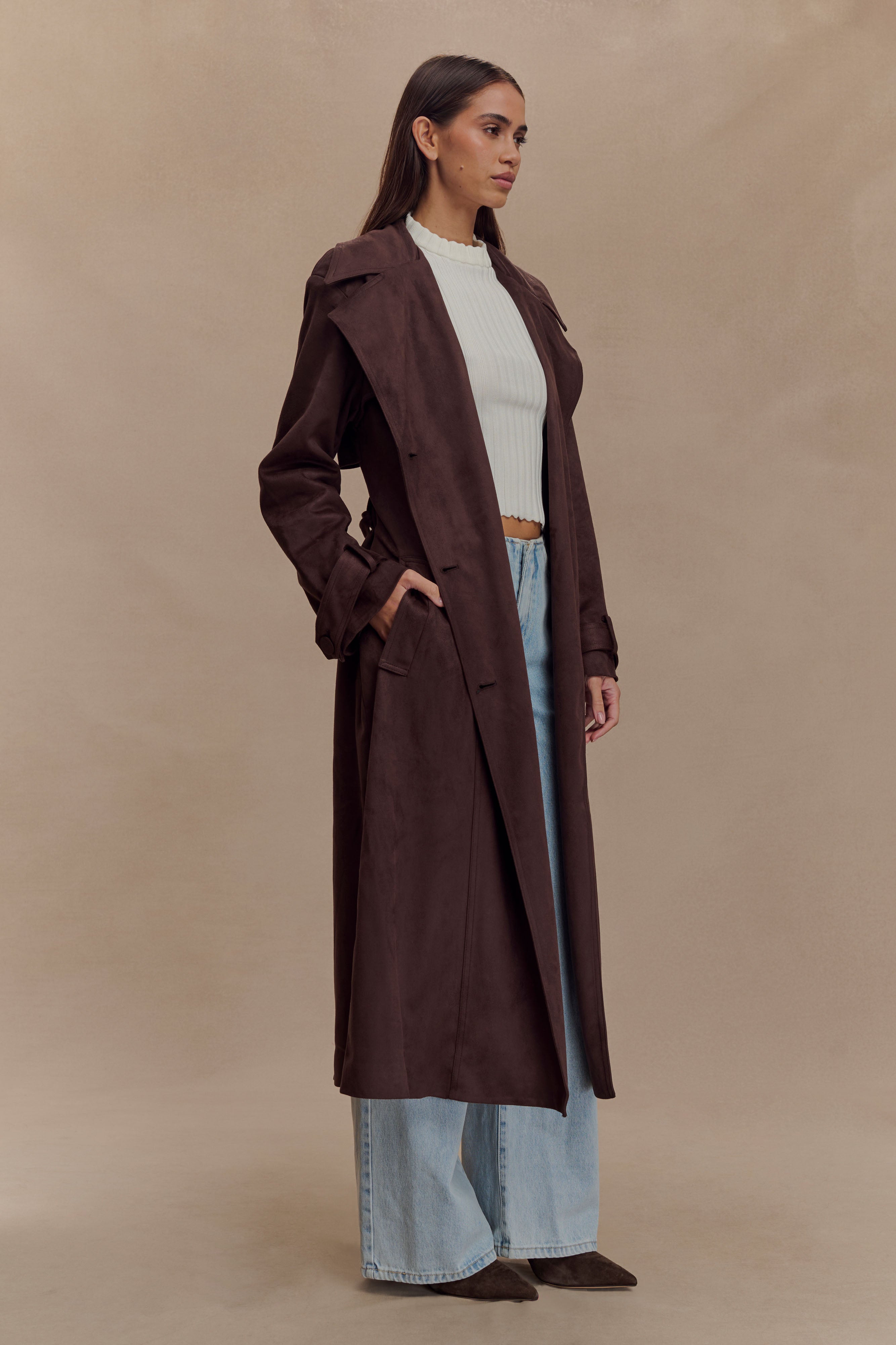 Marc Faux Suede Coat - Cocoa Chocolate、mySite、solidvoid