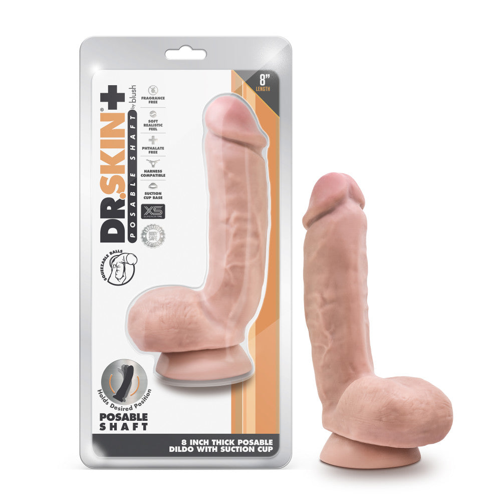 Dr. Skin Plus By Blush® | Realistic Vanilla 8.5-Inch Long Soft Yet Erect & Posable Dildo With Balls & Suction Cup Base、mySite、bottomscart