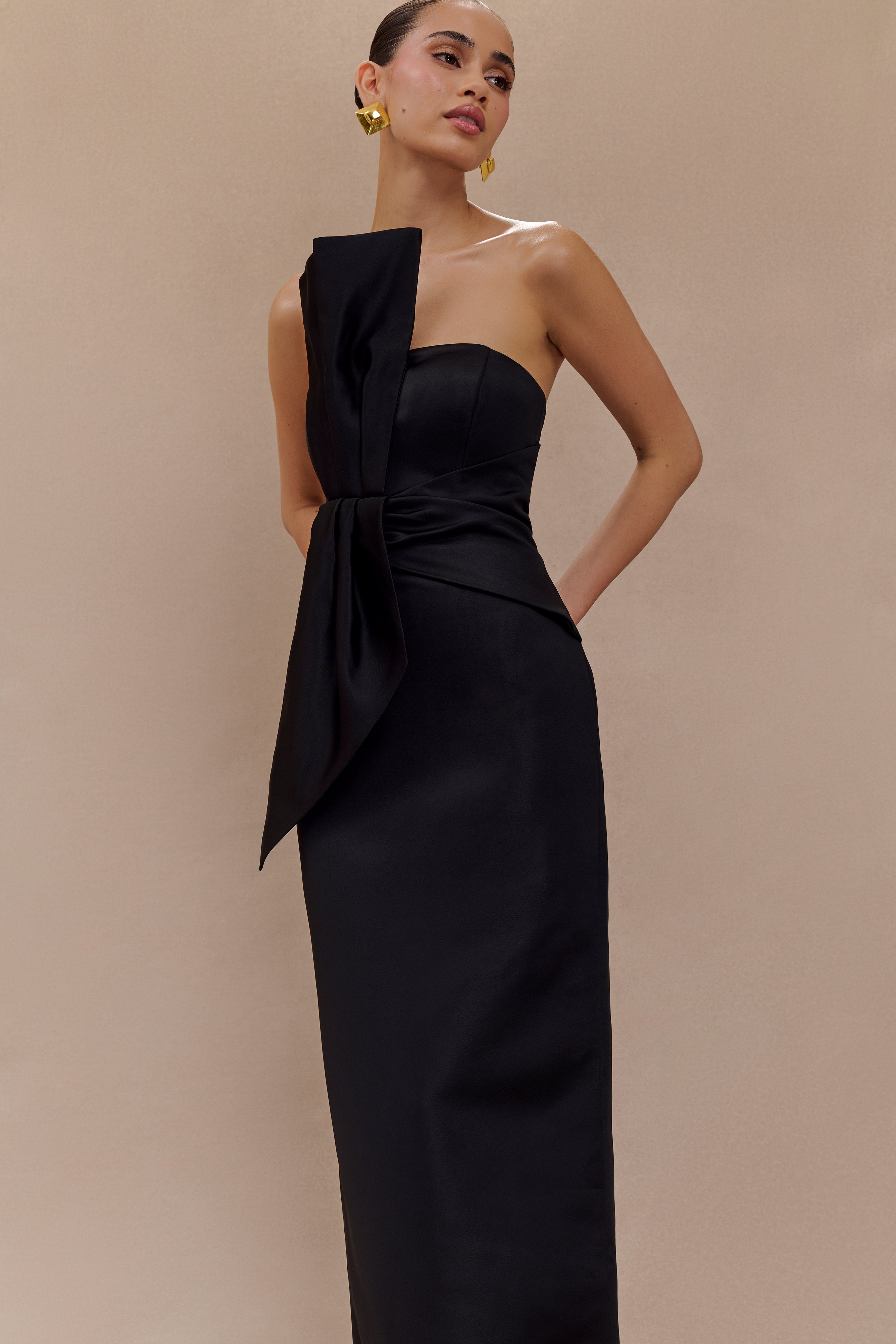 Cyrill Strapless Satin Structured Maxi Dress - Black、mySite、solidvoid