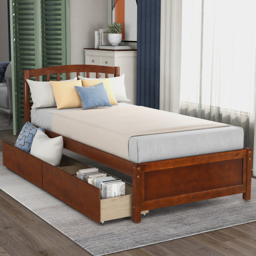 Twin Platform Storage Bed Wood Bed Frame with Two Drawers and Headboard, Espresso(Previous SKU: SF000062PAA)、、casual