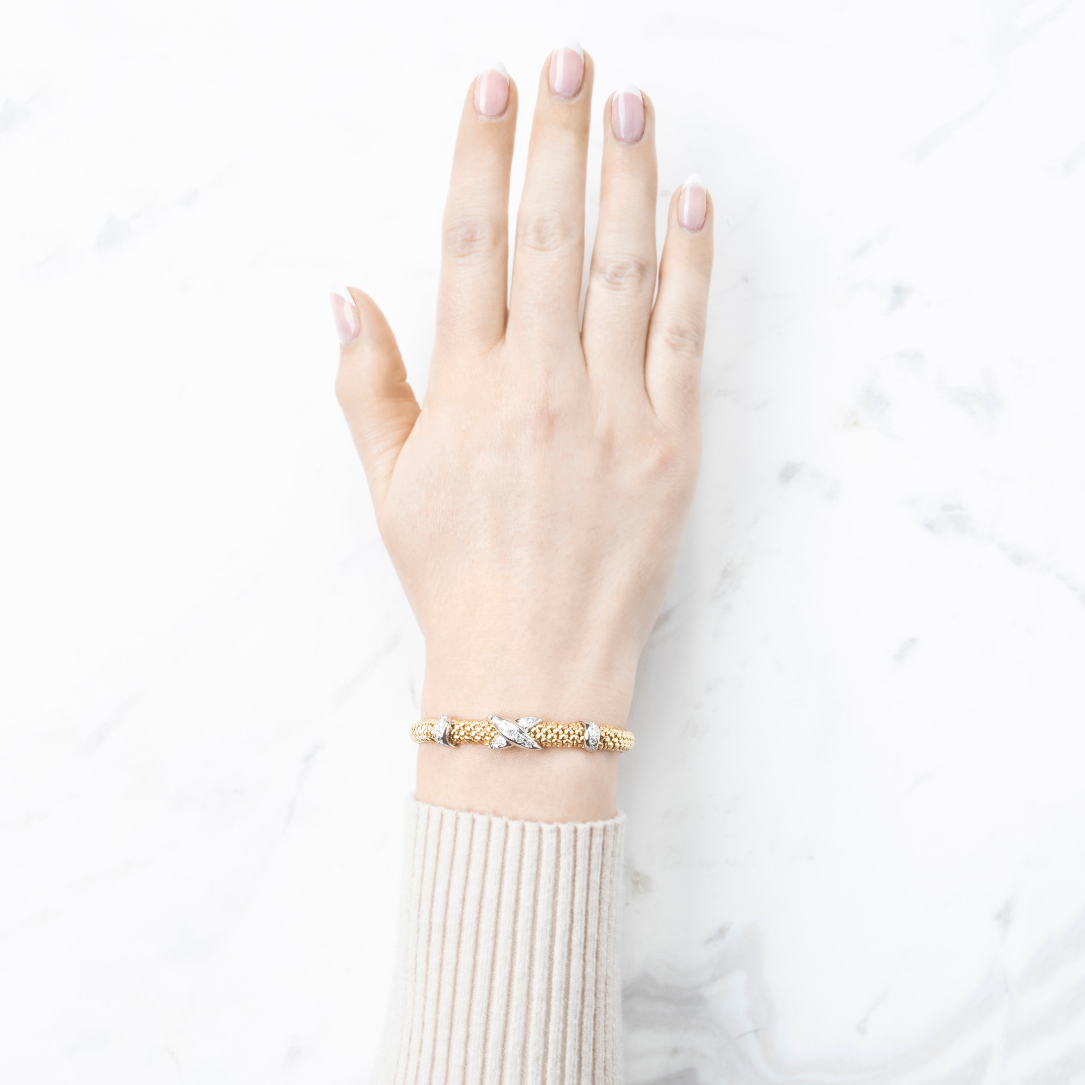 Vintage Heavy 14k Yellow & White Gold .307cttw Diamond Station Bracelet 6.75、mySite、hinf8tx79