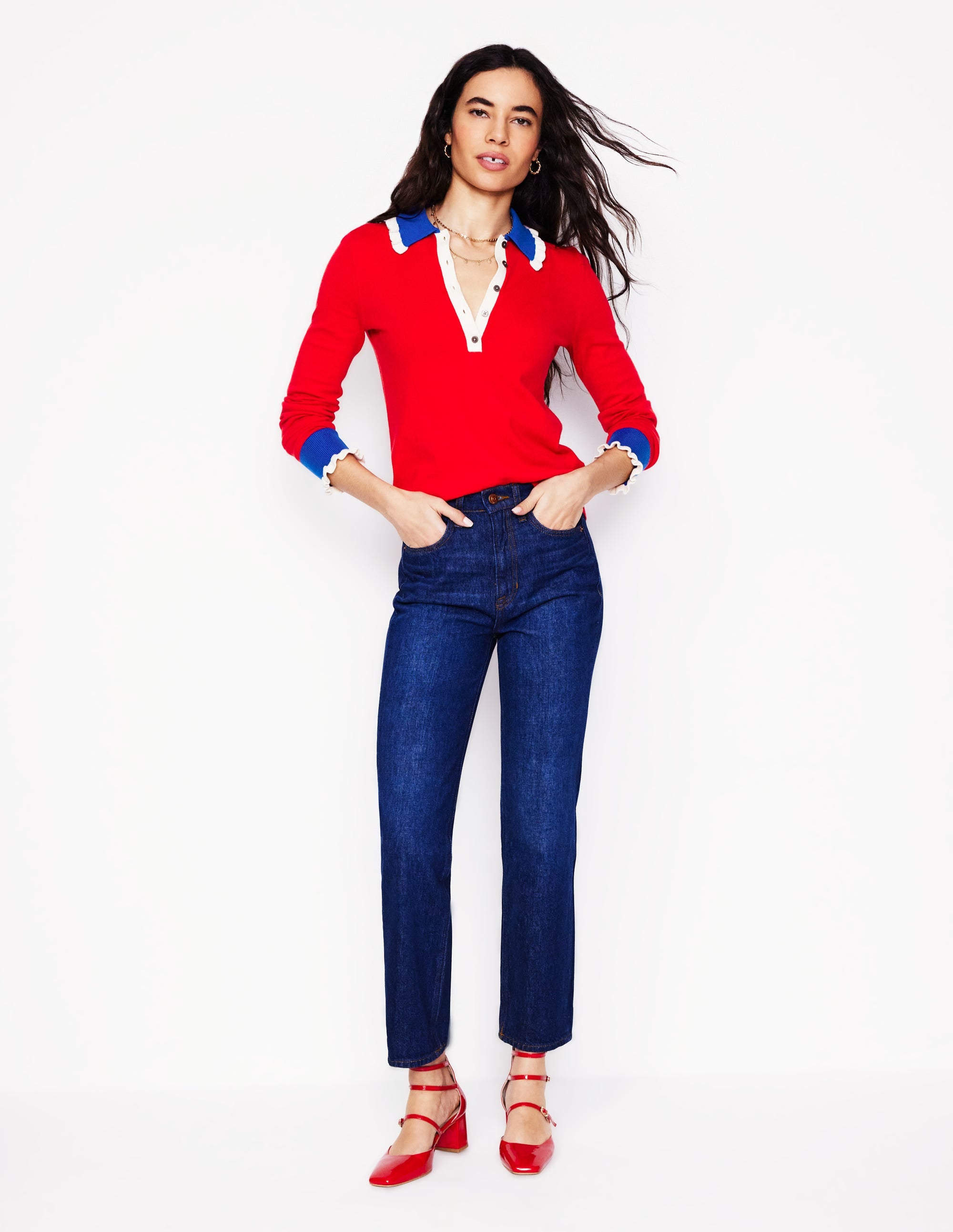  Frilled Cotton Blend Sweater-Poppy Red、mySite、ashleygrahame