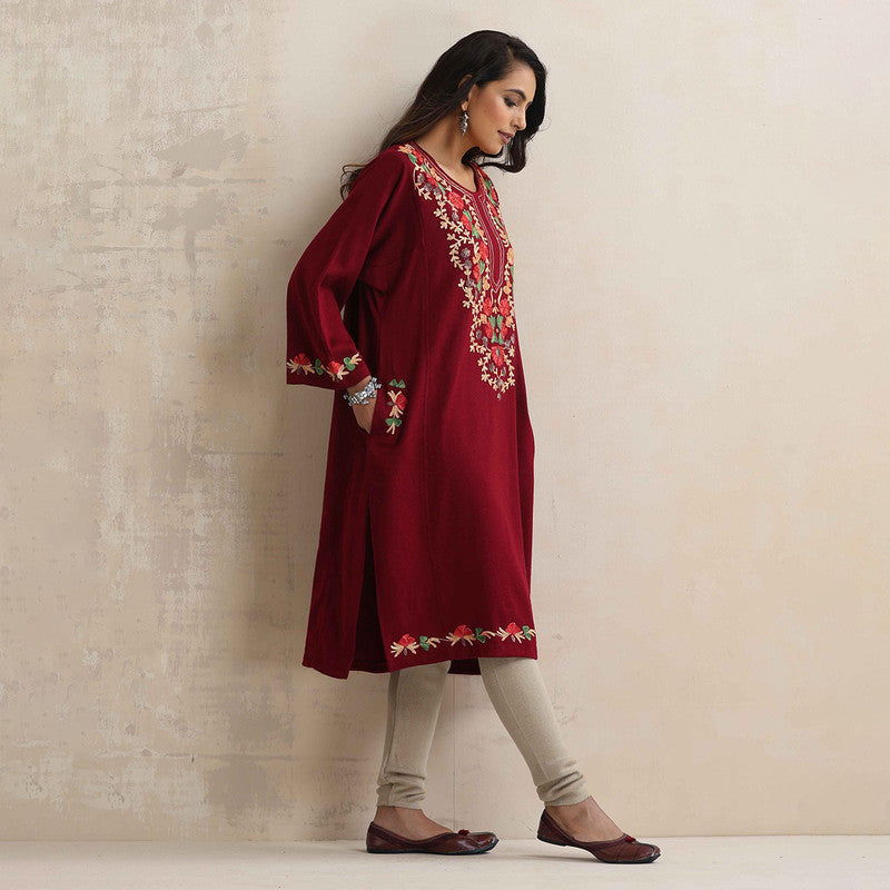 Woolen Kurta For Women | Kashmiri Embroidered | Red、mySite、camillekostekn