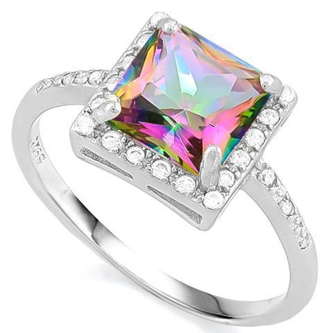 Princess Cut Mystic Topaz Ring with 24 Flawless Created Diamonds in Sterling Silver、mySite、g9winljtr