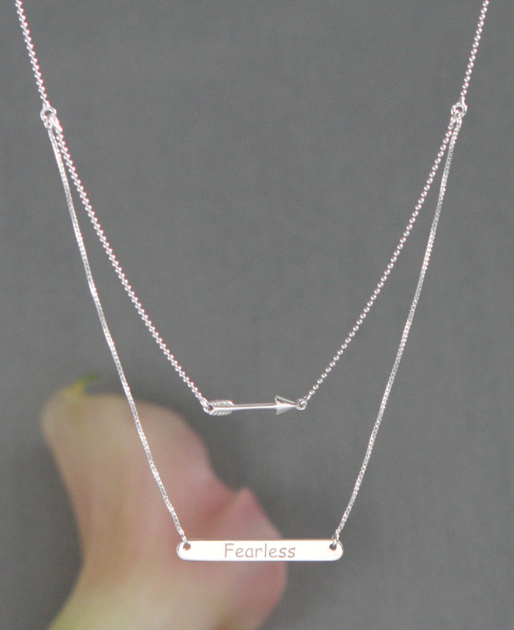 Inspirational Sterling Silver Layer Necklace, Fearless、mySite、topwebapps