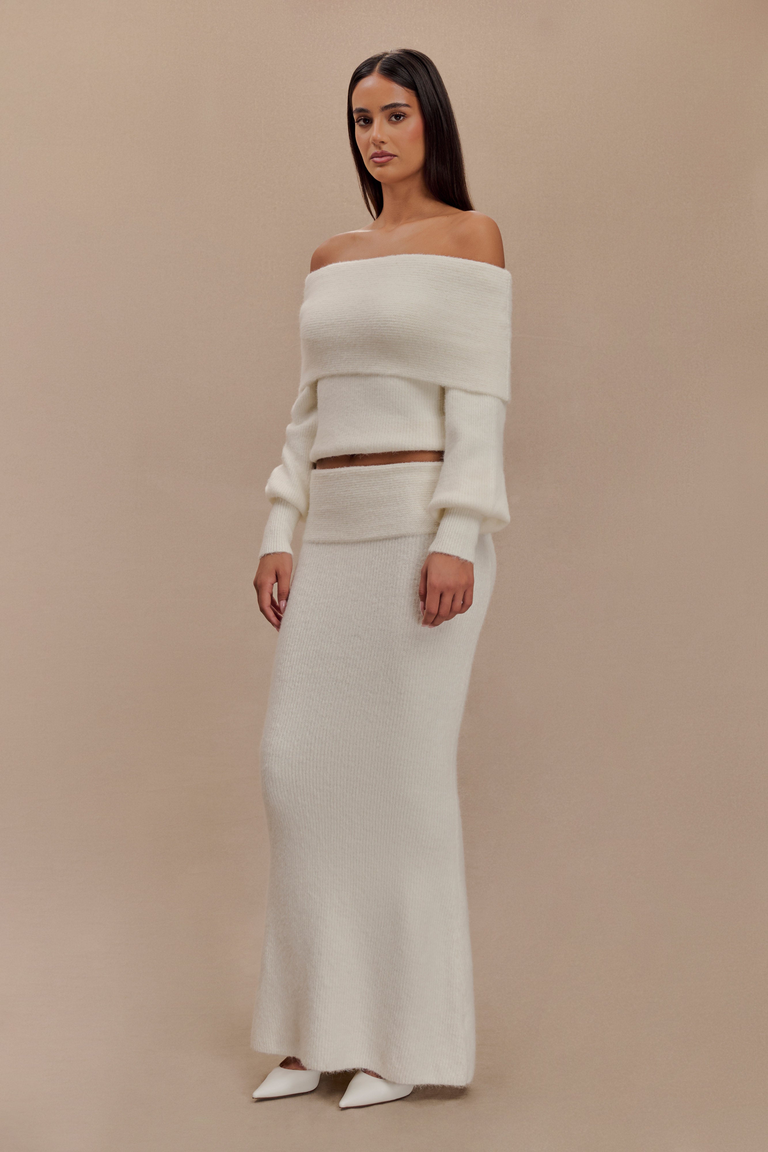 Charlotte Knit Maxi Skirt With Overlay - Ivory、mySite、solidvoid