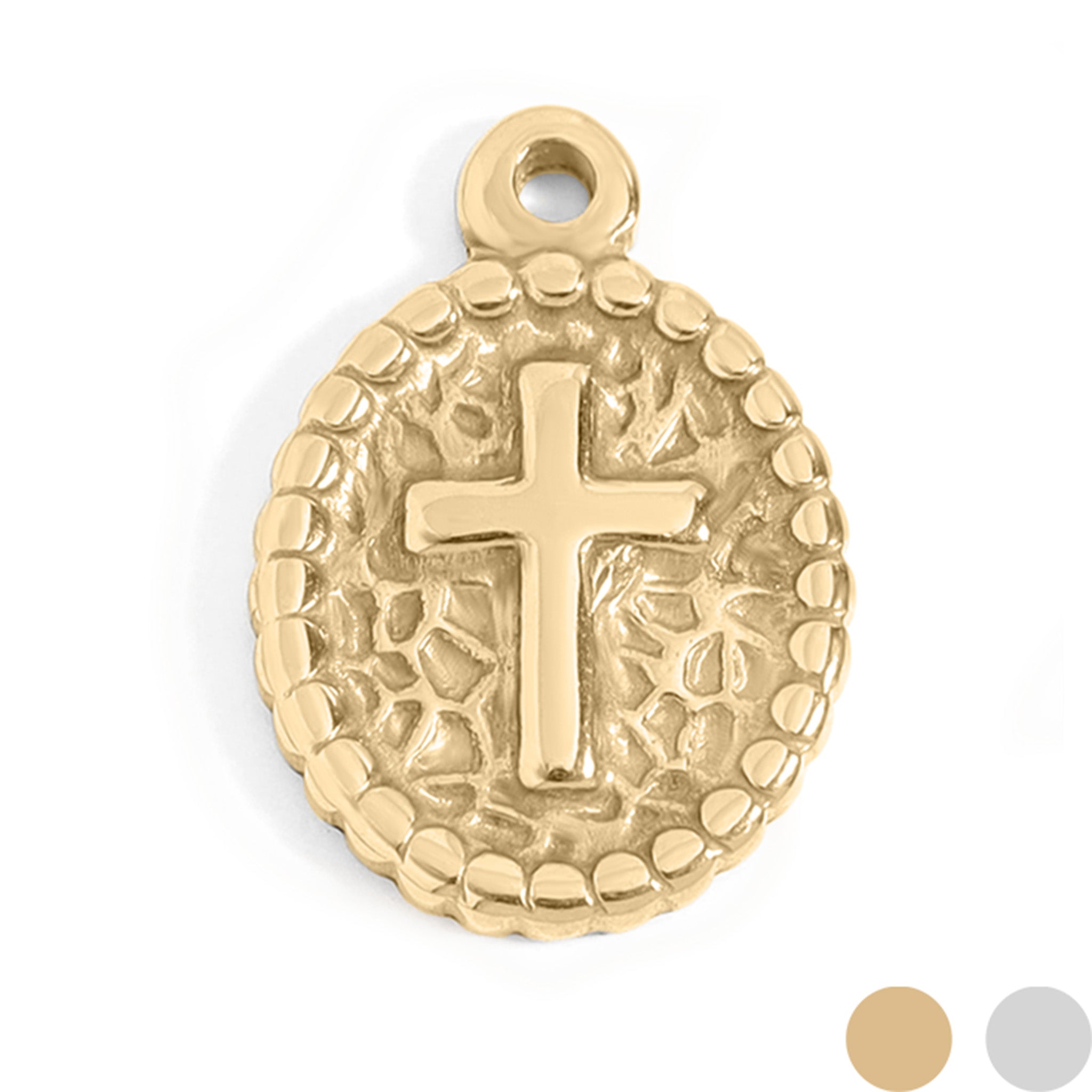 18K Gold PVD Stainless Steel Textured Medallion Cross Charm / PDL0115、mySite、dreamappss