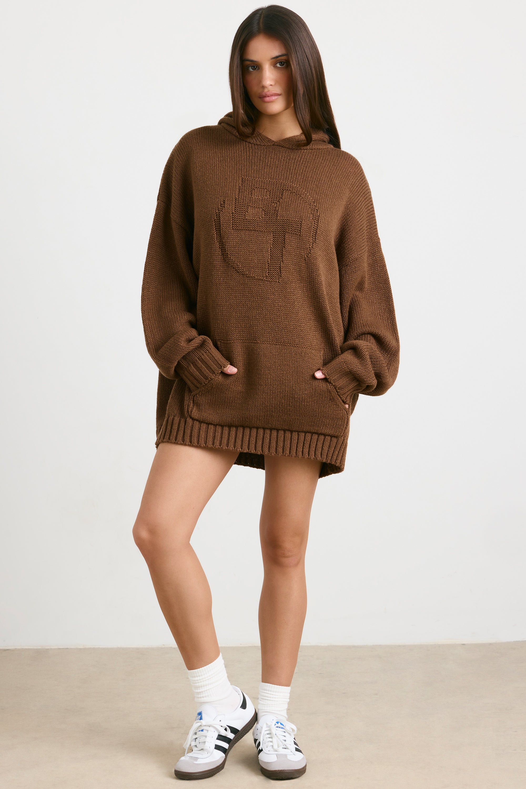 Oversized Chunky Knit Hoodie in Espresso、mySite、solidvoid