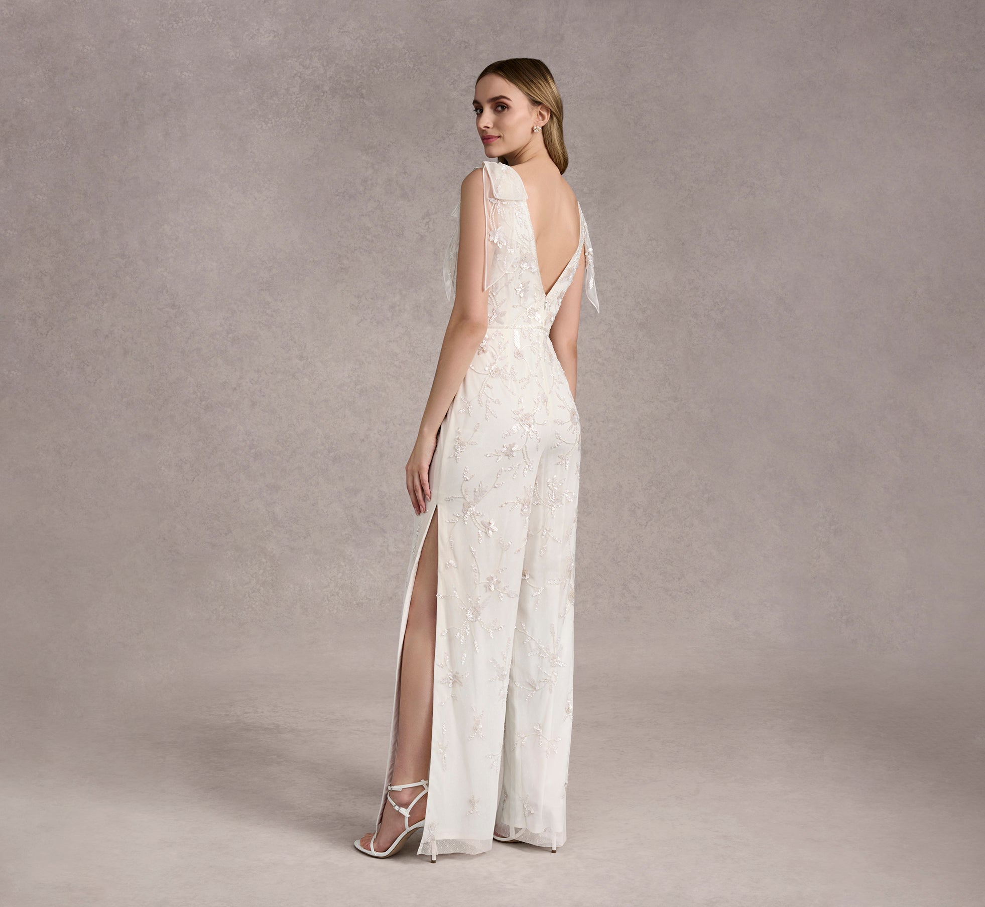 Hand Beaded Mesh On Swiss Dot Jumpsuit In Ivory/Ivory In Ivory Ivory、mySite、solidvoid