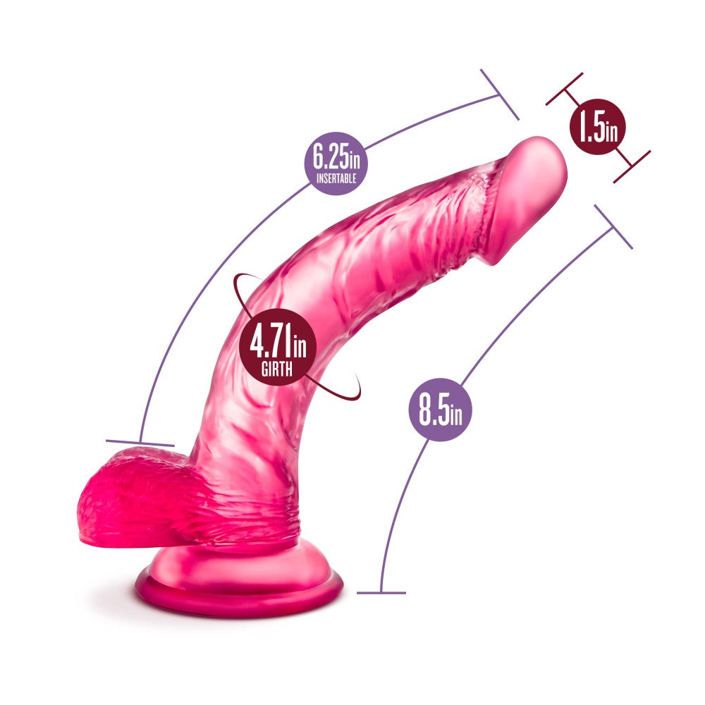 B Yours By Blush® | Sweet N' Hard 7 Realistic Curved G-Spot Pink 8.5-Inch Long Dildo With Balls & Suction Cup Base、mySite、bottomscart