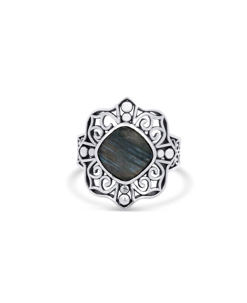 Sterling Silver Labradorite Ring with Lotus Mandala Design、mySite、topwebapps