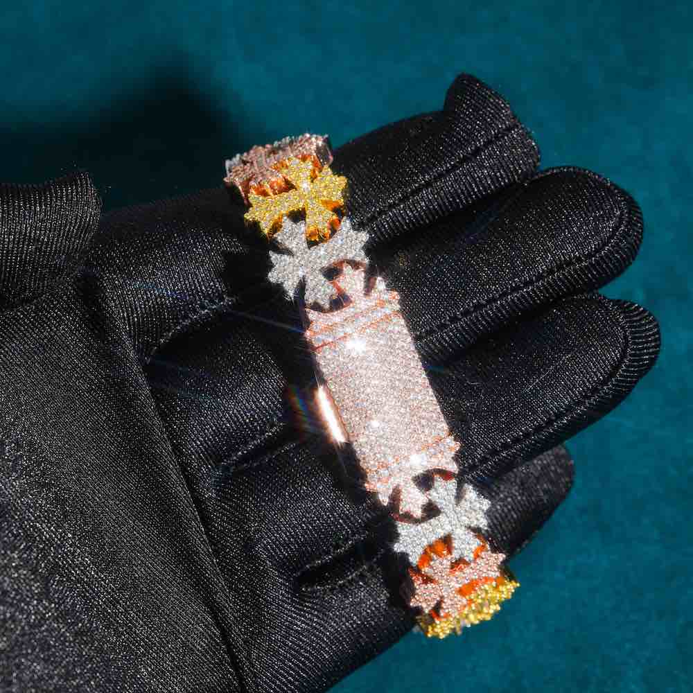 16MM Moissanite Cross Link Bracelet 14K Tri Tone、mySite、hinf8tx79