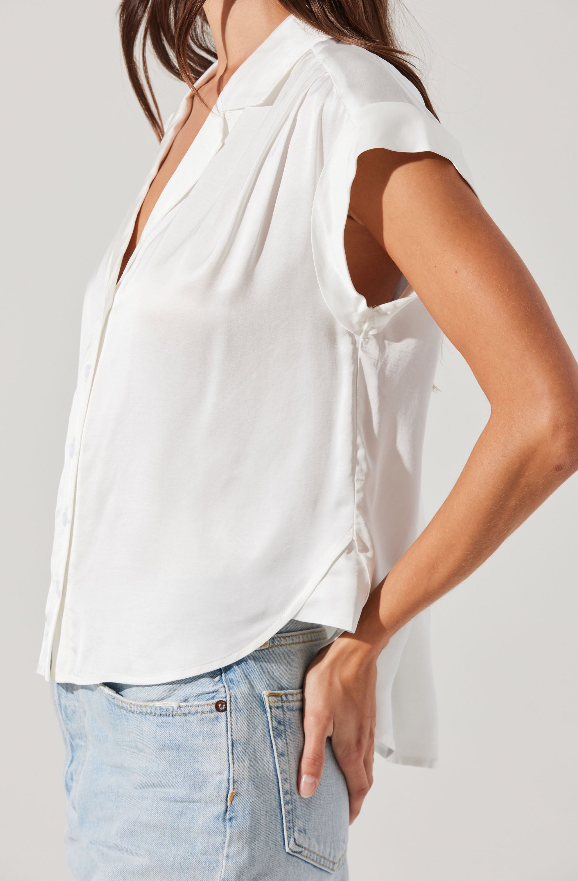 Callen Satin Button Up Top、mySite、solidvoid