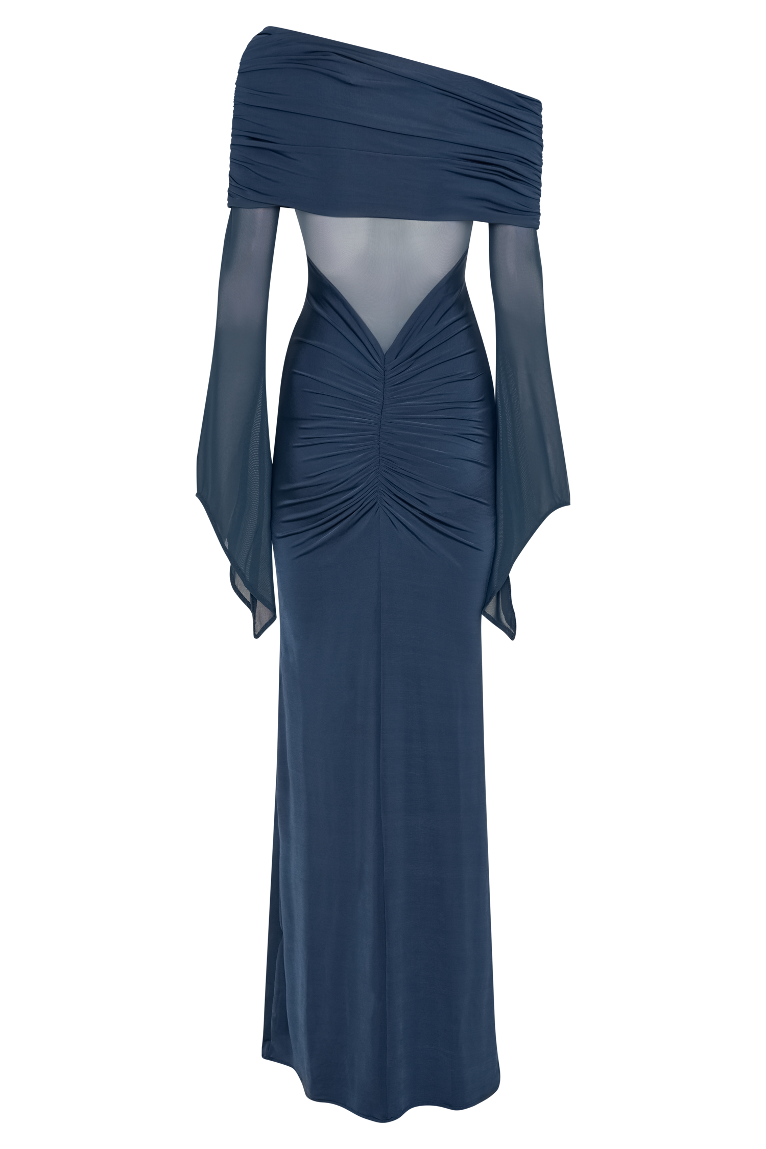 Kaitlin One Shoulder Slinky And Mesh Maxi Dress - Midnight Blue、mySite、solidvoid