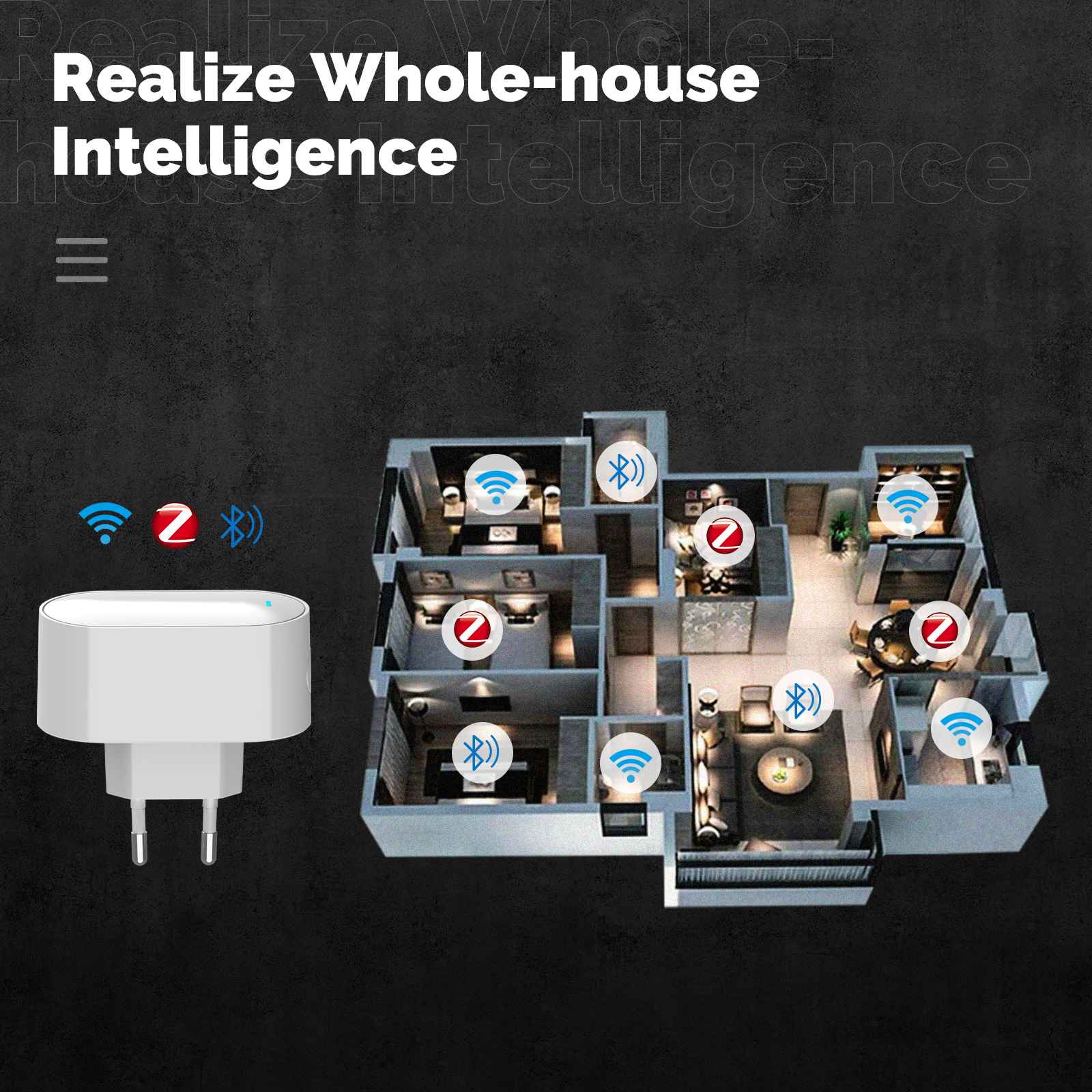 ZigBee Bluetooth Mesh Socket Multi-mode Gateway Smart Hub Allow 100+ Sub-devices EU Version、mySite、fannypackpong