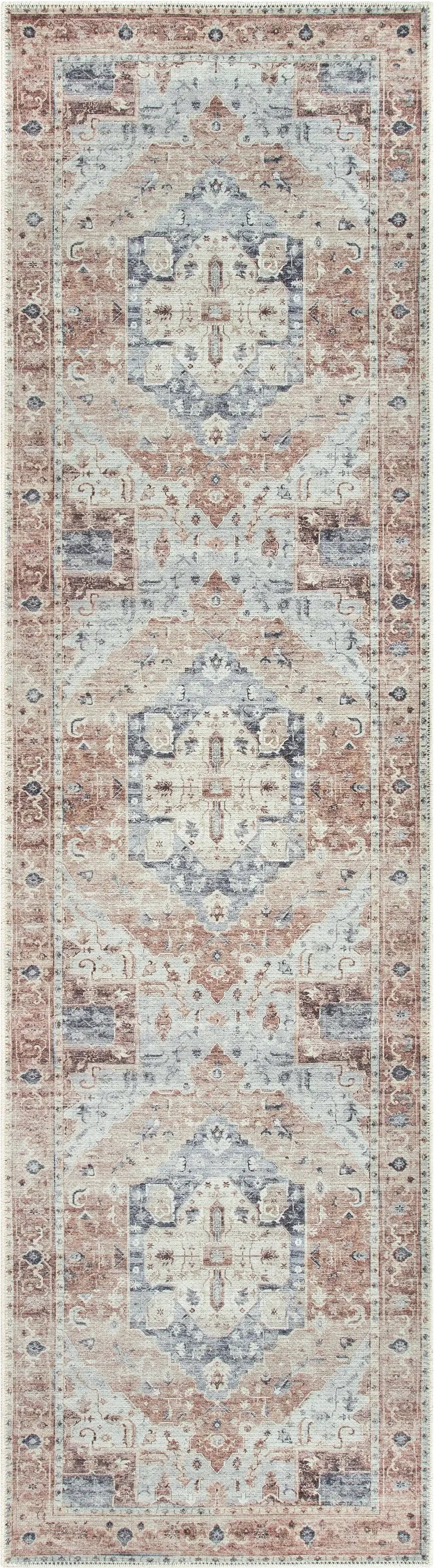 Binita Machine Washable Vintage Medallion Oriental Ivory Rust Flat-Weave Rug、mySite、gigharbornorthrealestate
