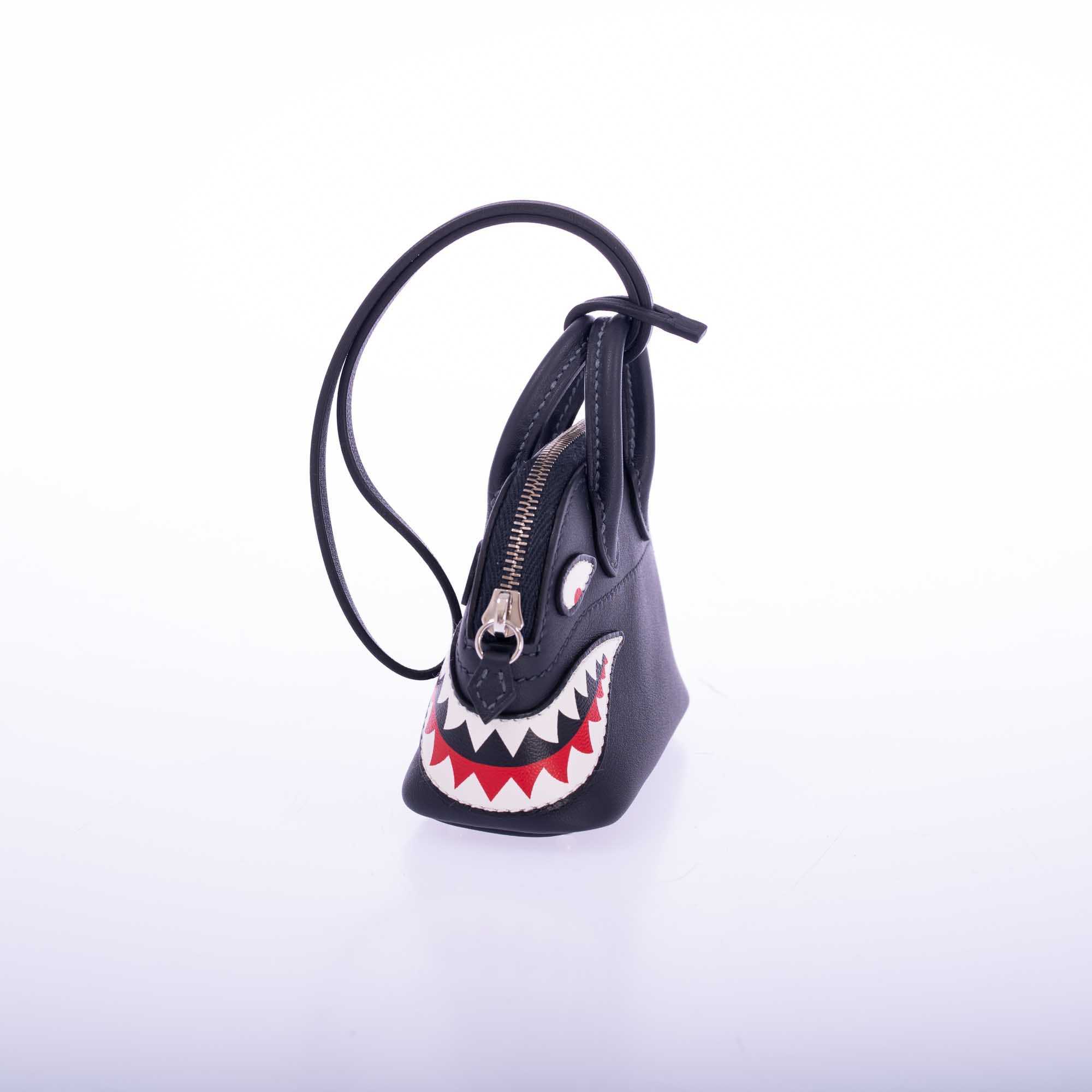 Hermès Mini Bolide Shark Charm Black Swift Palladium Hardware、mySite、garminoutage.com