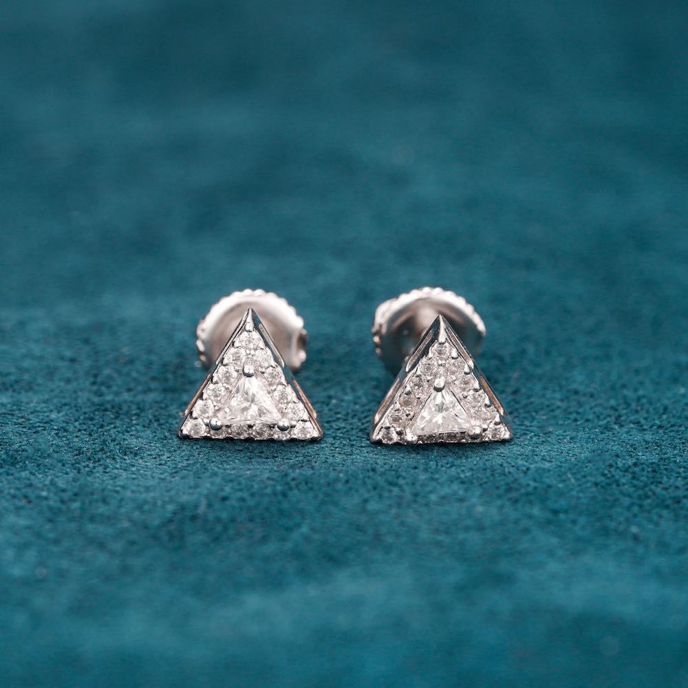Moissanite Pyramid Stud Earrings 14K Gold、mySite、hinf8tx79