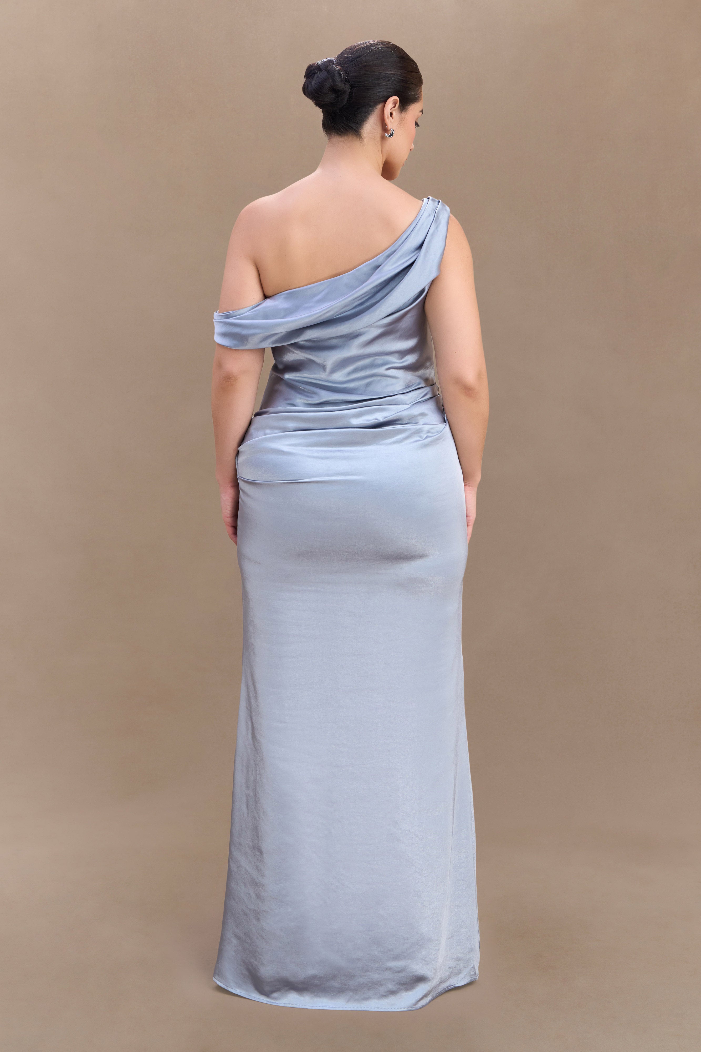 Dalia Off Shoulder Satin Maxi Dress - Frosted Blue、mySite、solidvoid