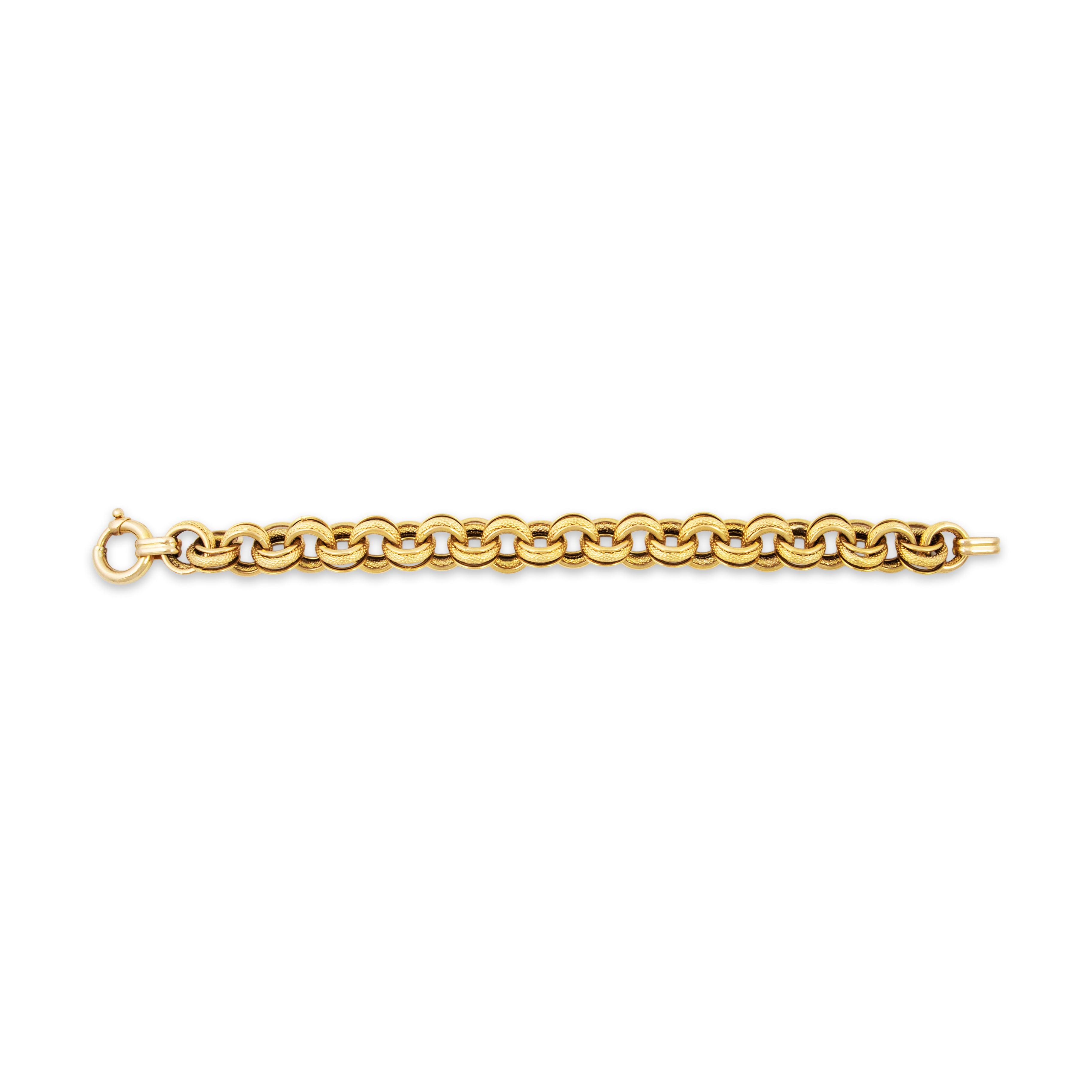 Vintage Italian 14k Yellow Gold Dual-Texture Chunky Round Link Bracelet 7.5、mySite、hinf8tx79