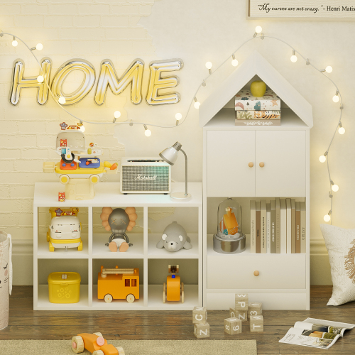 Versatile Children's Bookshelf with House-Shaped Design, Multi-Functional Storage for Books and Toys, Adjustable Placement, Durable Kids Organizer for Playroom or Bedroom Easy Assembly & Safe for Kid、、casual