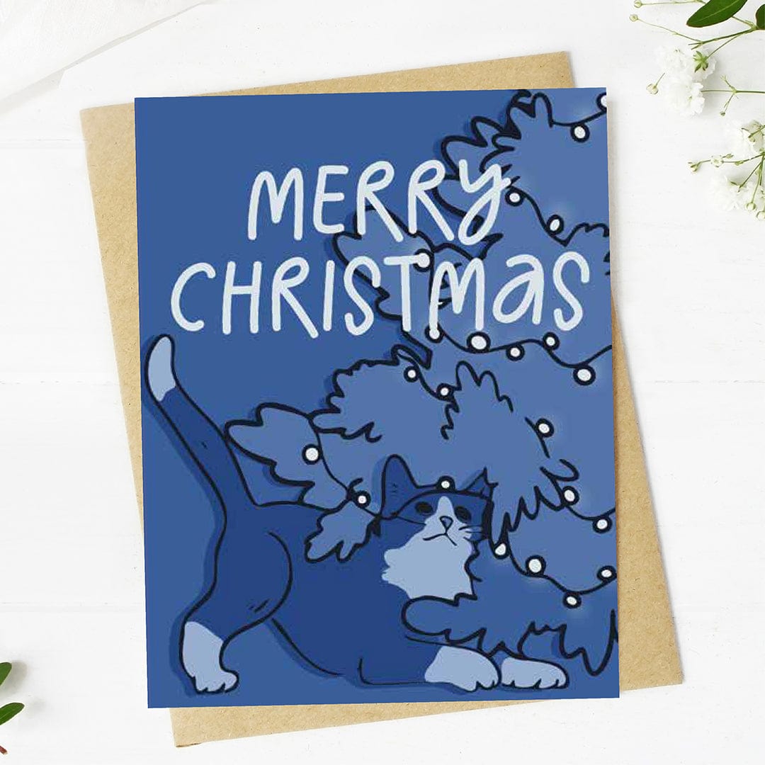  Cat In Holiday Lights Christmas Card - Blue、mySite、ghnorth