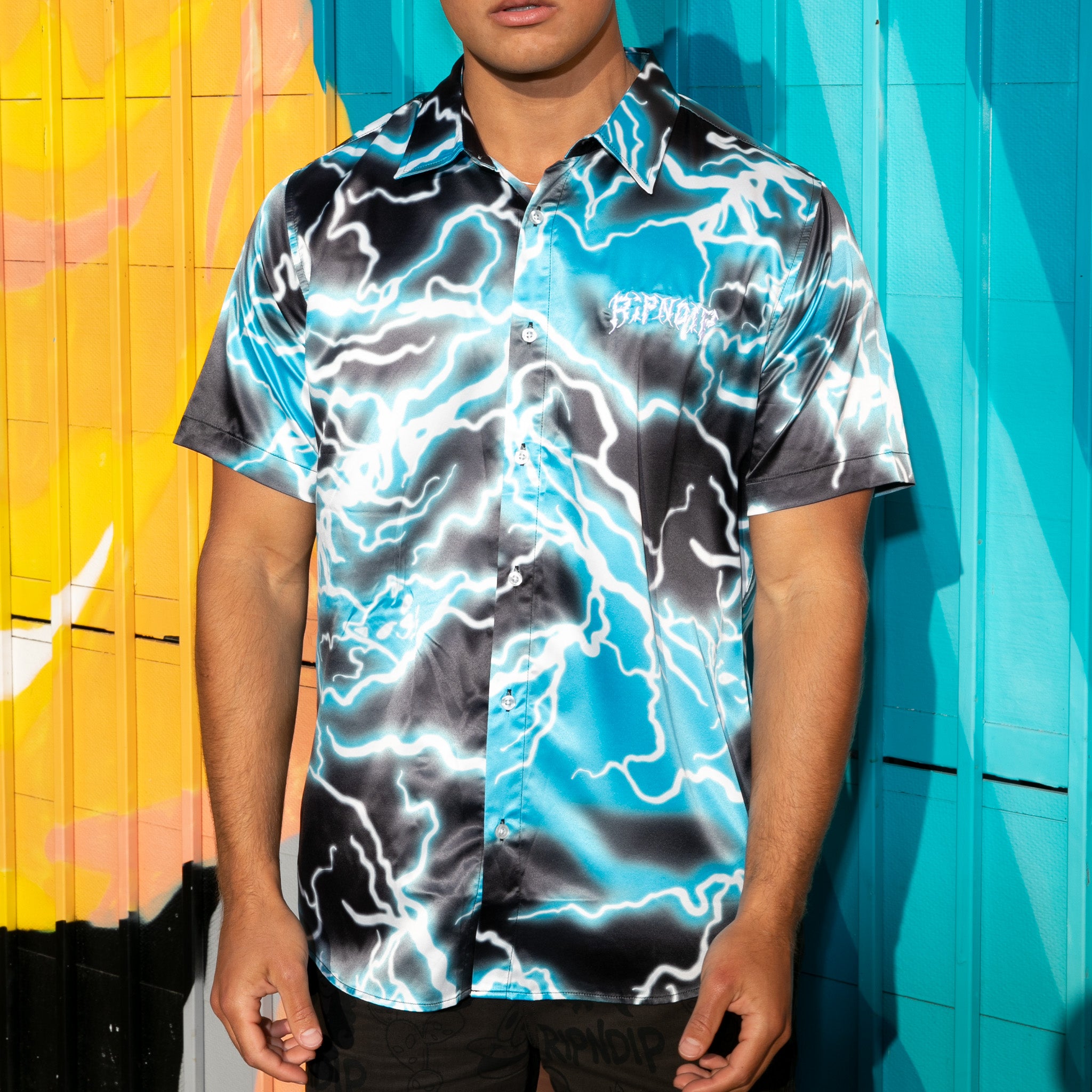  Nikola Short Sleeve Button Up (Black/Blue)、mySite、merchandisen