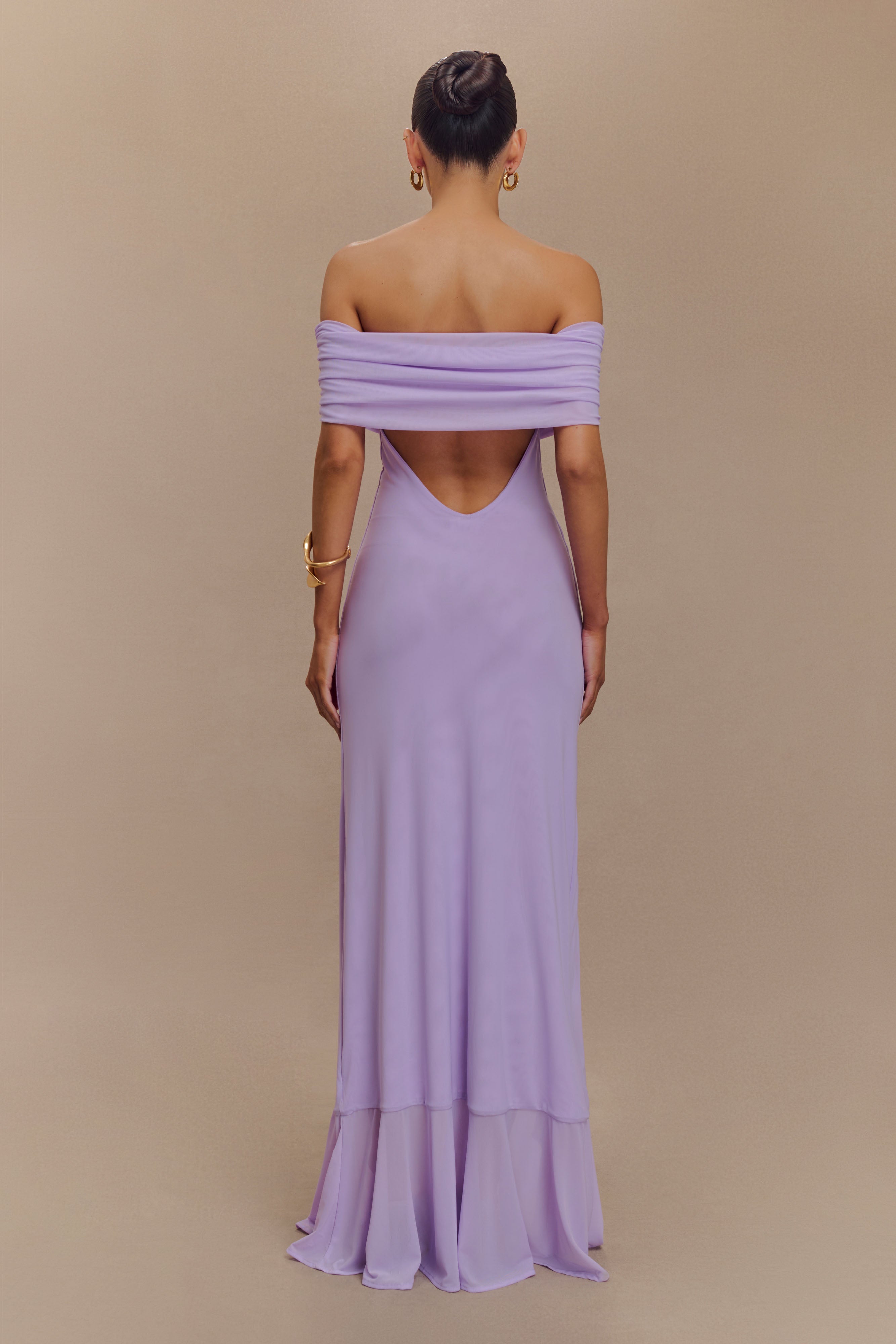 Audrey Off Shoulder Mesh Maxi Dress - Lilac、mySite、solidvoid