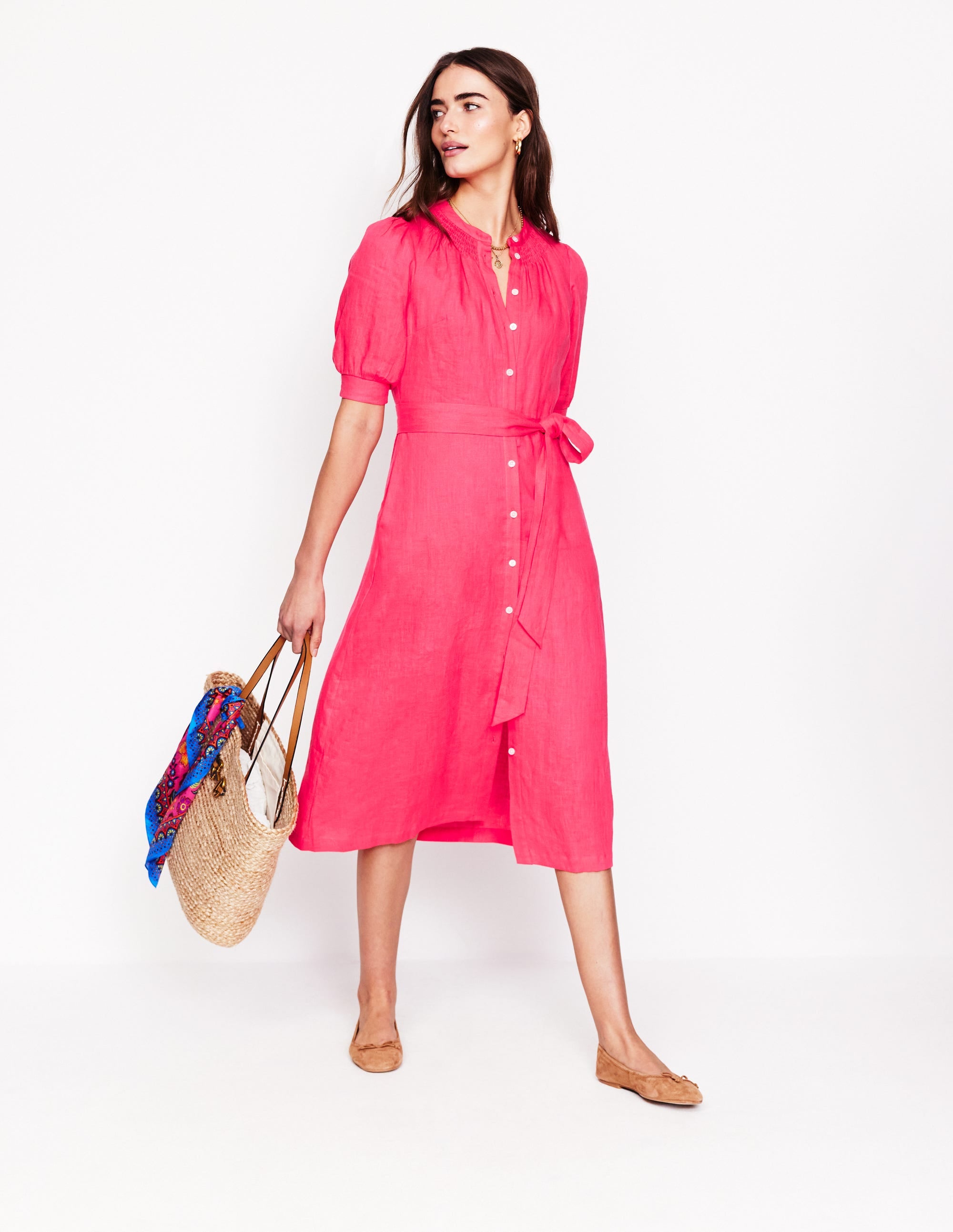  Ada Linen Midi Dress-Camelia Pink、mySite、ashleygrahame