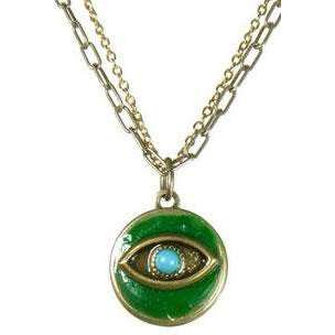 Michal Golan Turquoise Stone and Emerald Evil Eye Round Pendant Necklace、mySite、topwebapps