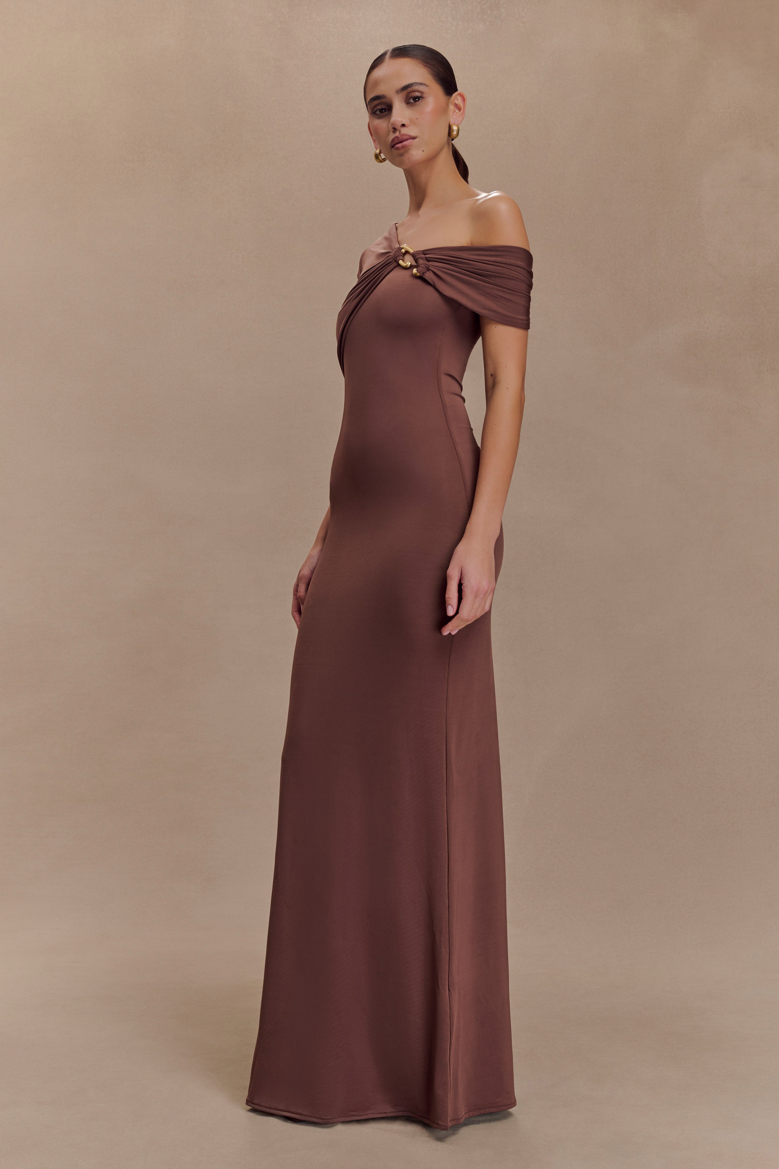 Ashford Asymmetrical Slinky Maxi Dress - Chocolate、mySite、solidvoid