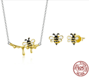 Dainty Honey Bee Necklace and Earrings Each or SET 925 Sterling Silver*、mySite、g9winljtr