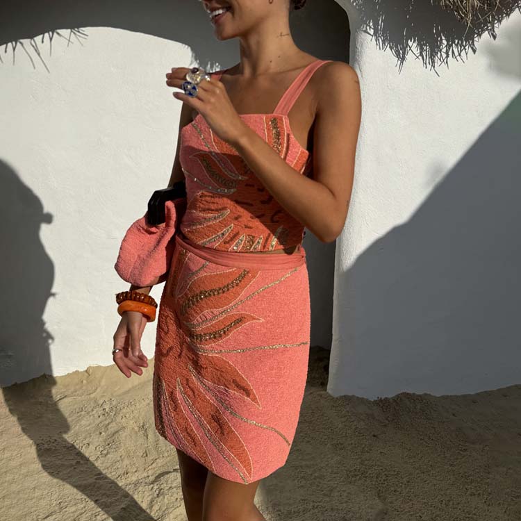 Pink Sol Beaded Wrap Skirt、mySite、solidvoid