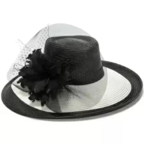 Two-Tone Black and White Wide Brim Romantic Hat、mySite、g9winljtr