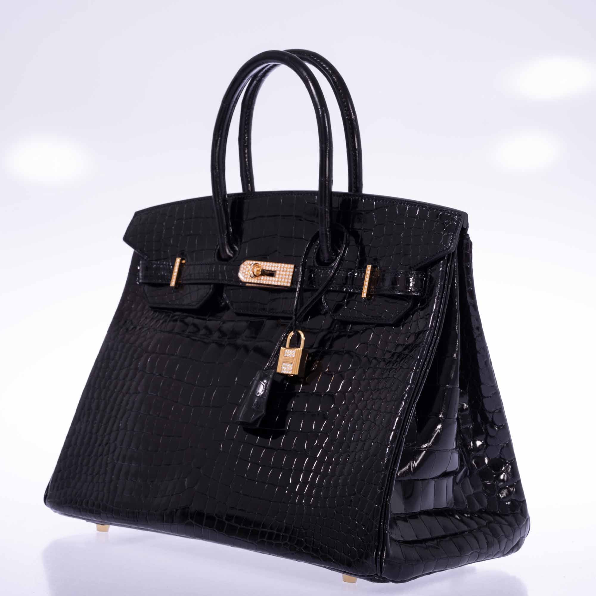 Hermès Birkin 35 Black Shiny Porosus Crocodile 18K Yellow Gold and Diamond Hardware、mySite、garminoutage.com