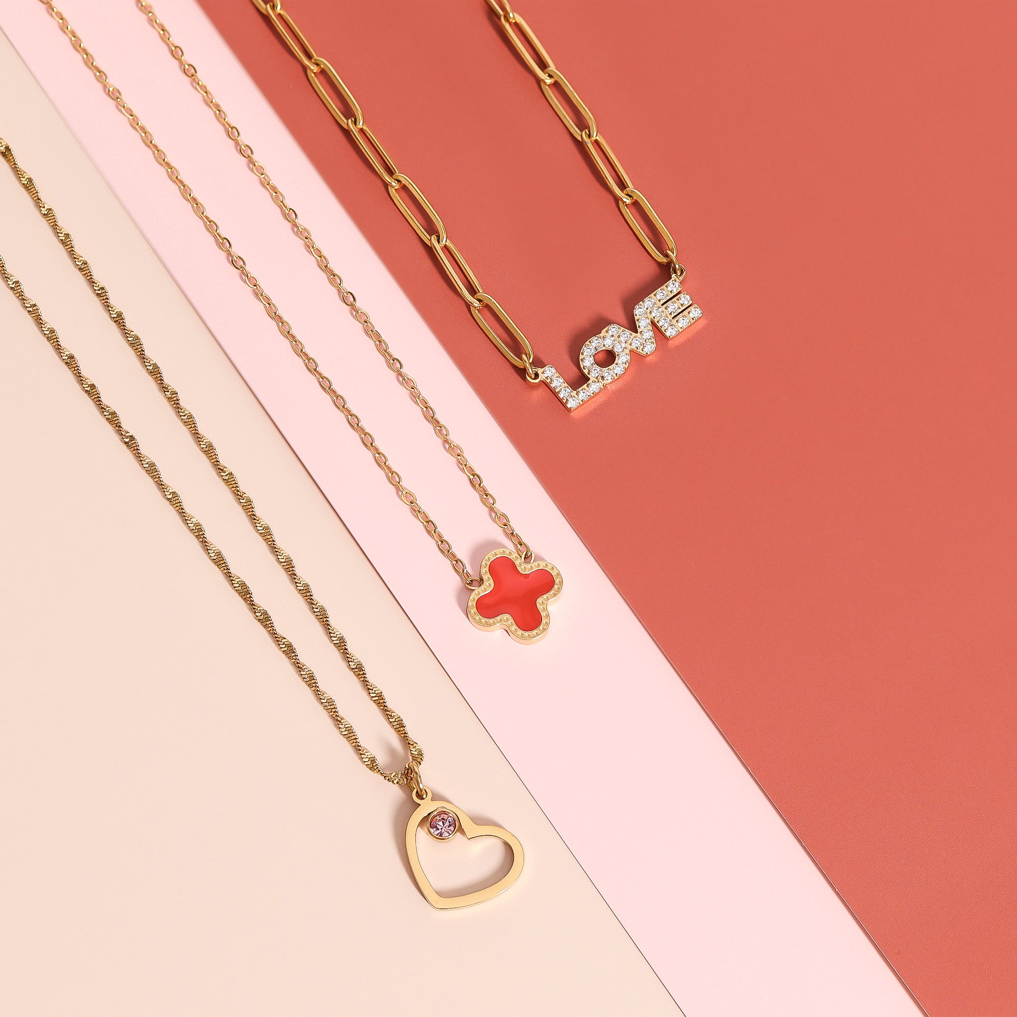 18K Gold PVD Stainless Steel Lucky Clover Charm Necklace / CHN0046、mySite、dreamappss