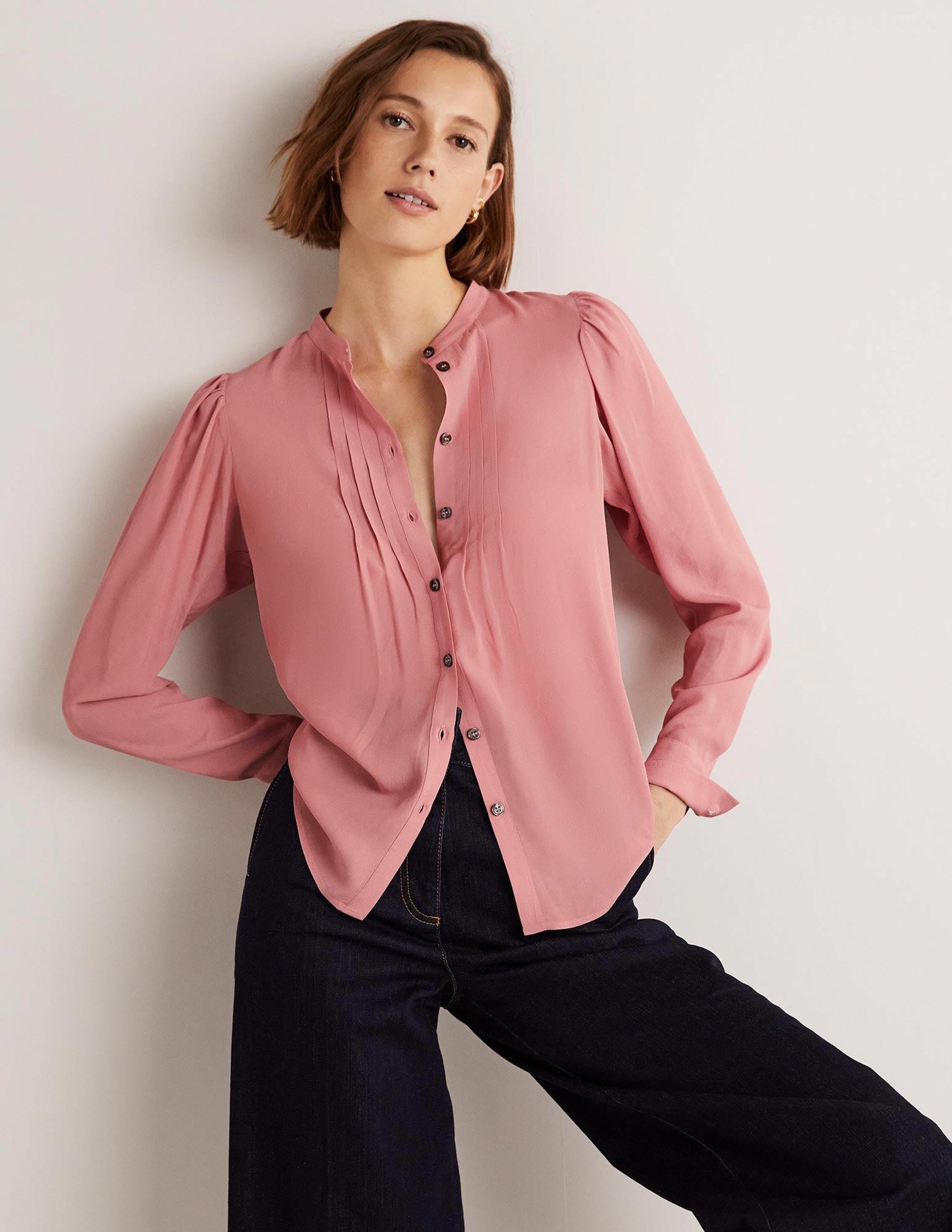  Pleated Button Through Blouse-Almond Pink、mySite、ashleygrahame