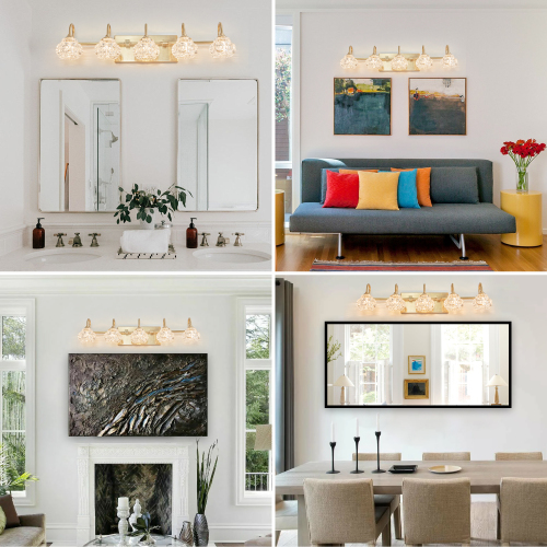 23" Retro 4-Light Bathroom Vanity Light Fixture - Black Finish with Crystal Glass Shades, Wall Mounted Lighting for Bathroom, Powder Room, and Vanity Mirror (No Bulbs)、、eastwooduniform