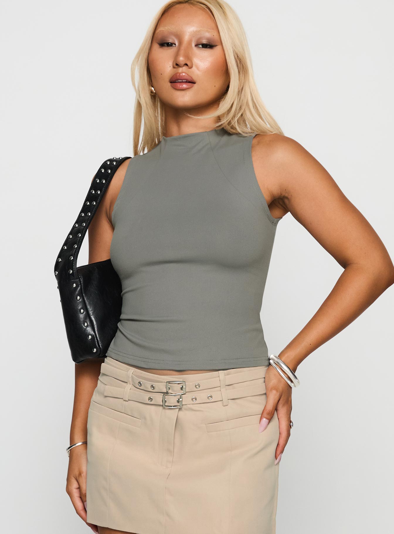 Healing Energy Funnel Neck Top Grey、mySite、solidvoid