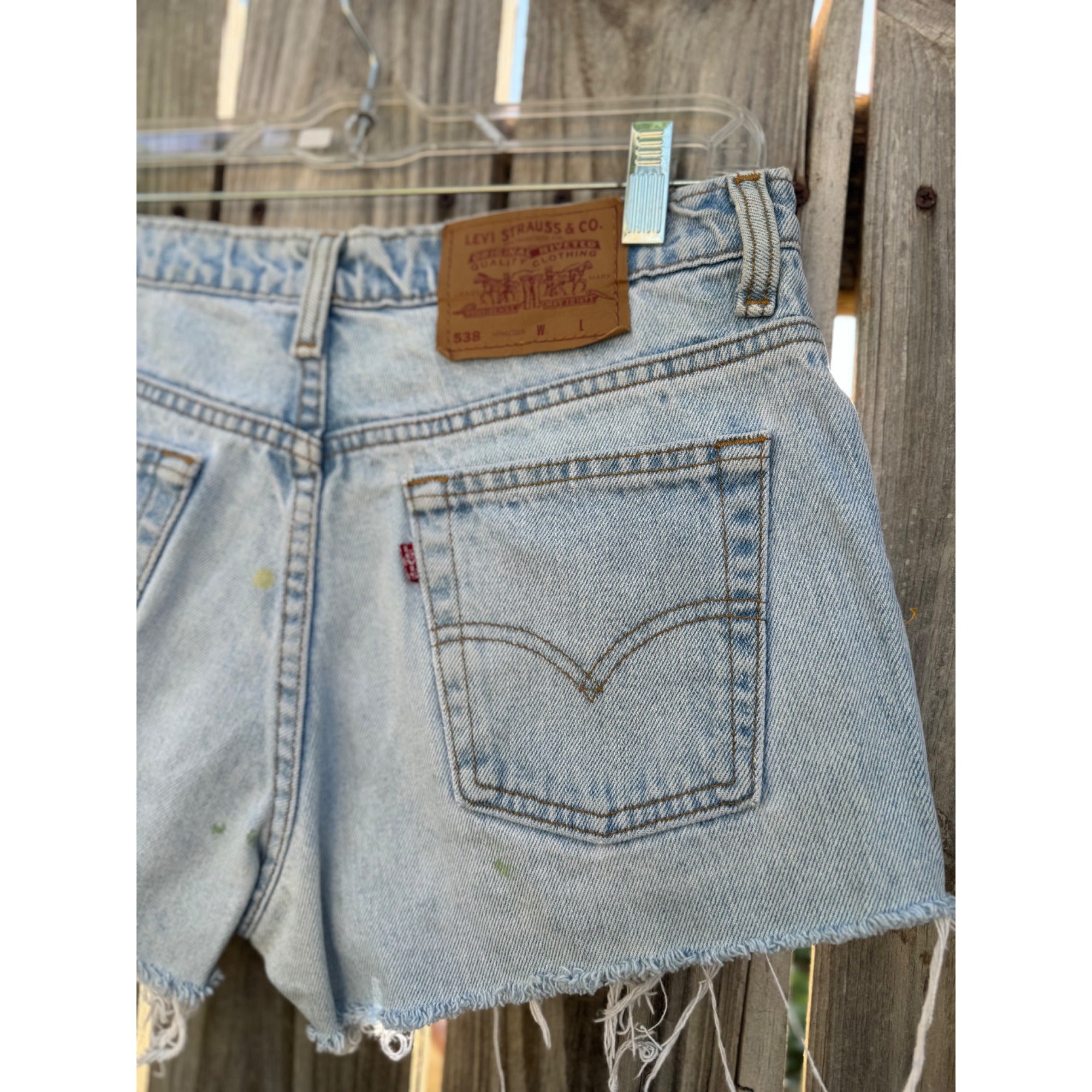 90's Levi's 538 Hiphugger Light Wash Cut Off Raw Hem Denim Shorts 29、mySite、garagedoors4me