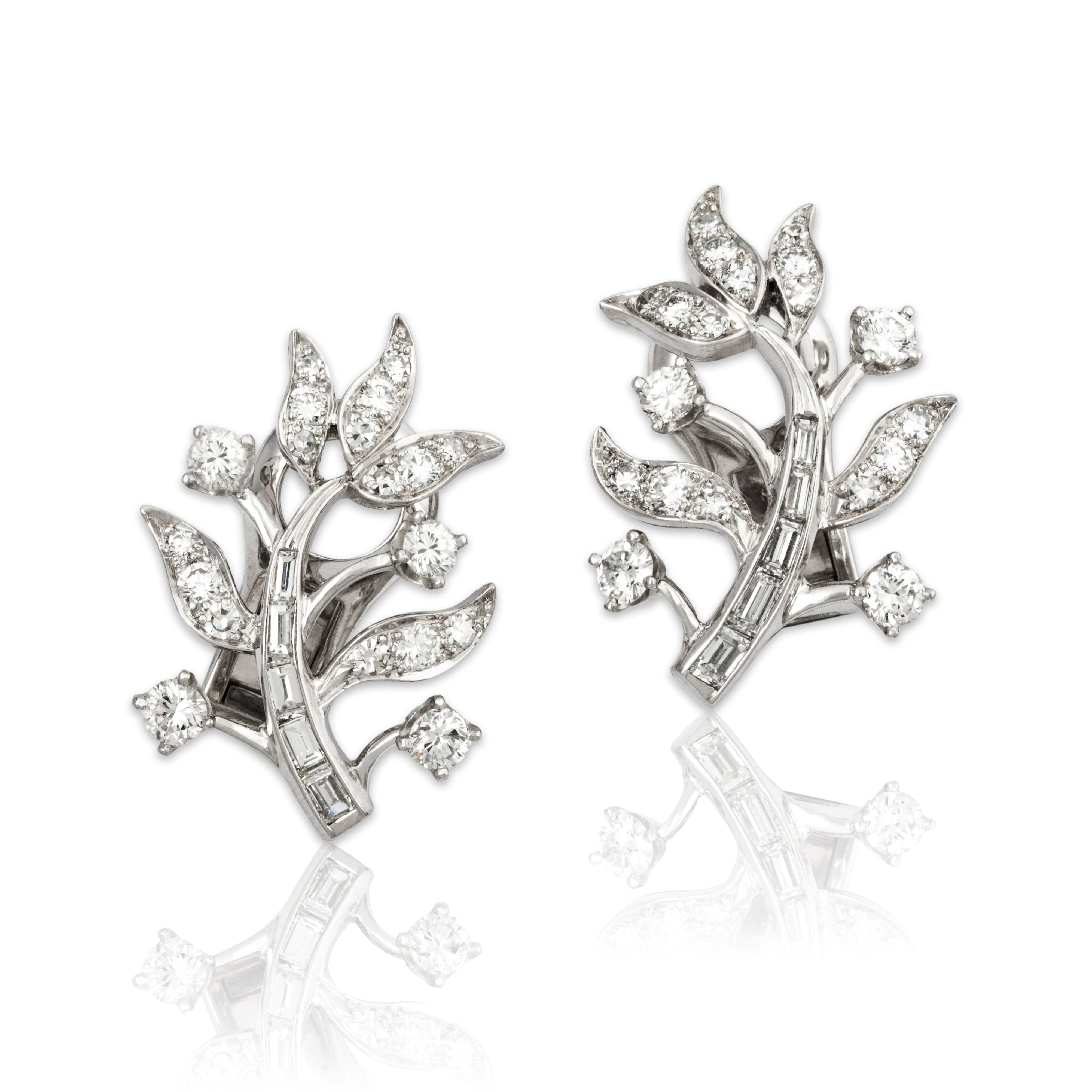 Vintage Platinum 2.07cttw Diamond Spectacular Branches of Light Clip-On Earrings、mySite、hinf8tx79