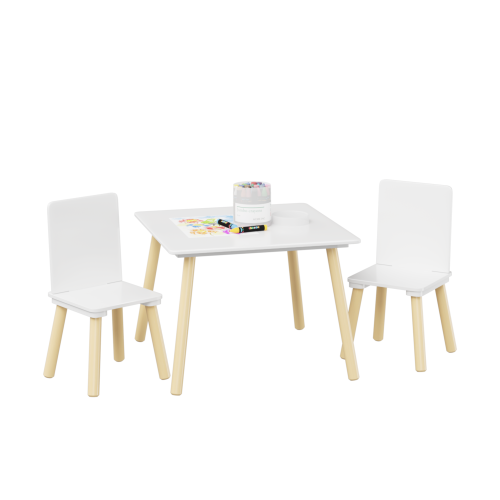Kids Table and 2 Chairs Set, 3 Pieces Toddler Table and Chair Set, Wooden Activity Play Table Set (Lion&Monkey)、、casual