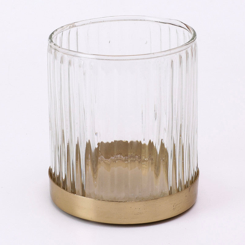 Glass Tealight Candle Holder | Clear & Gold | Set of 2、mySite、camillekostekn